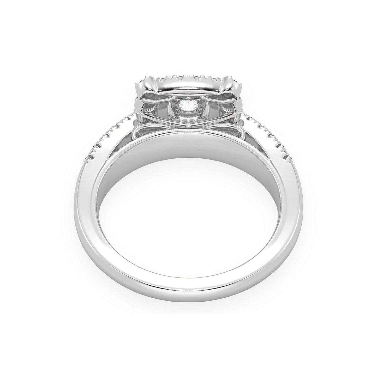 Square Double Halo Diamond Ring in 14K white gold, detail view
