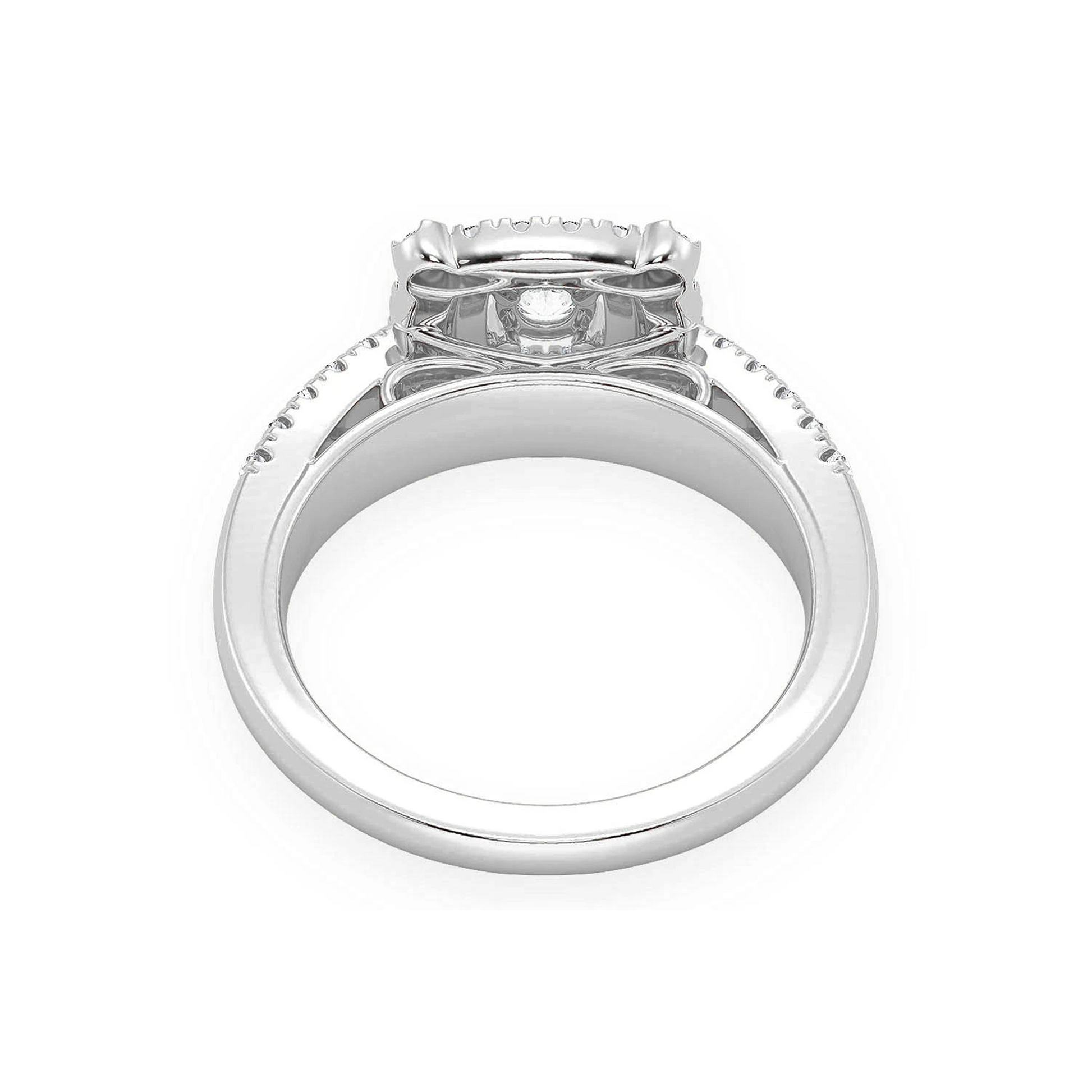 Square Double Halo Diamond Ring in 14K white gold, detail view