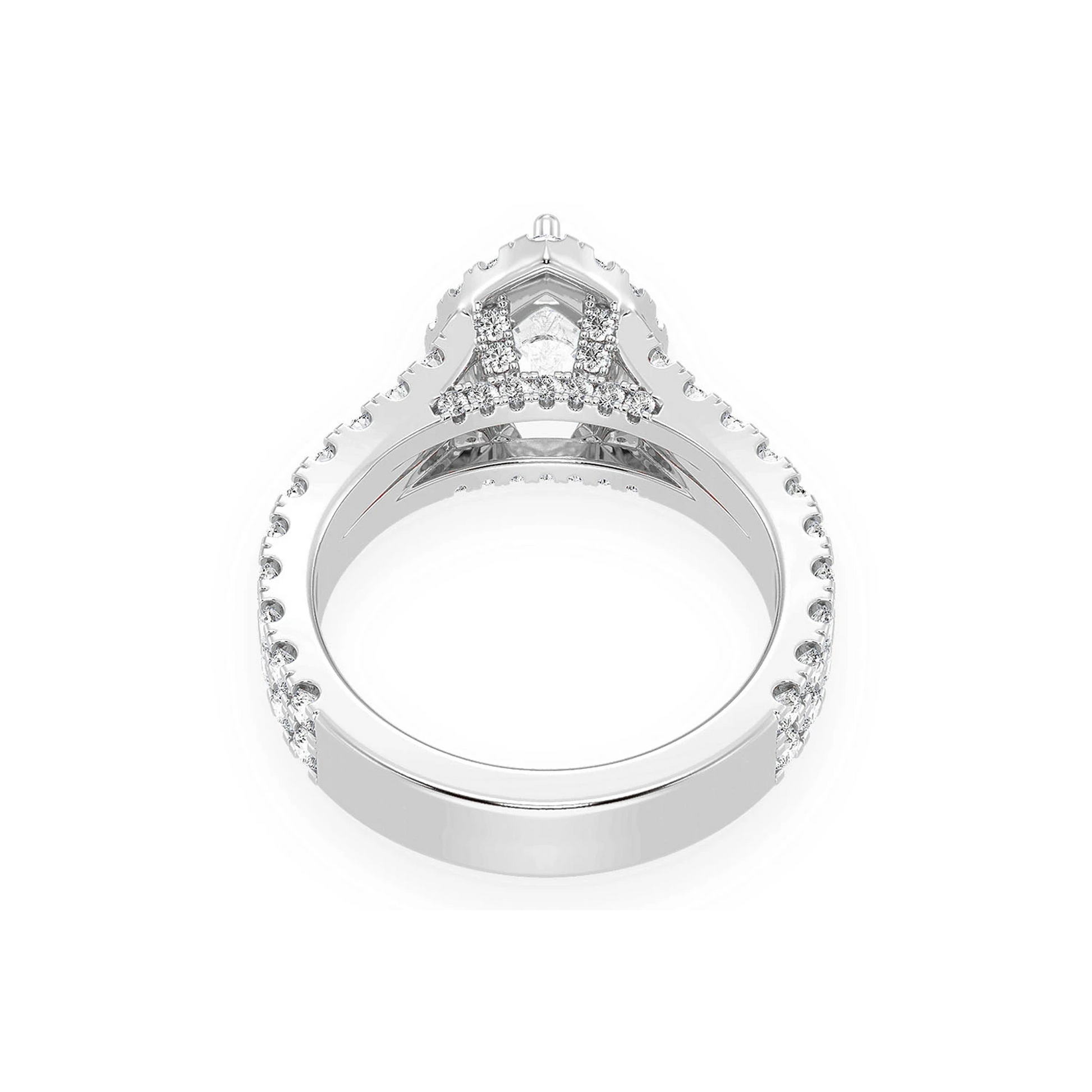 Pear Solitaire Two Row Split Scallop Ring in 14K white gold, alternate view