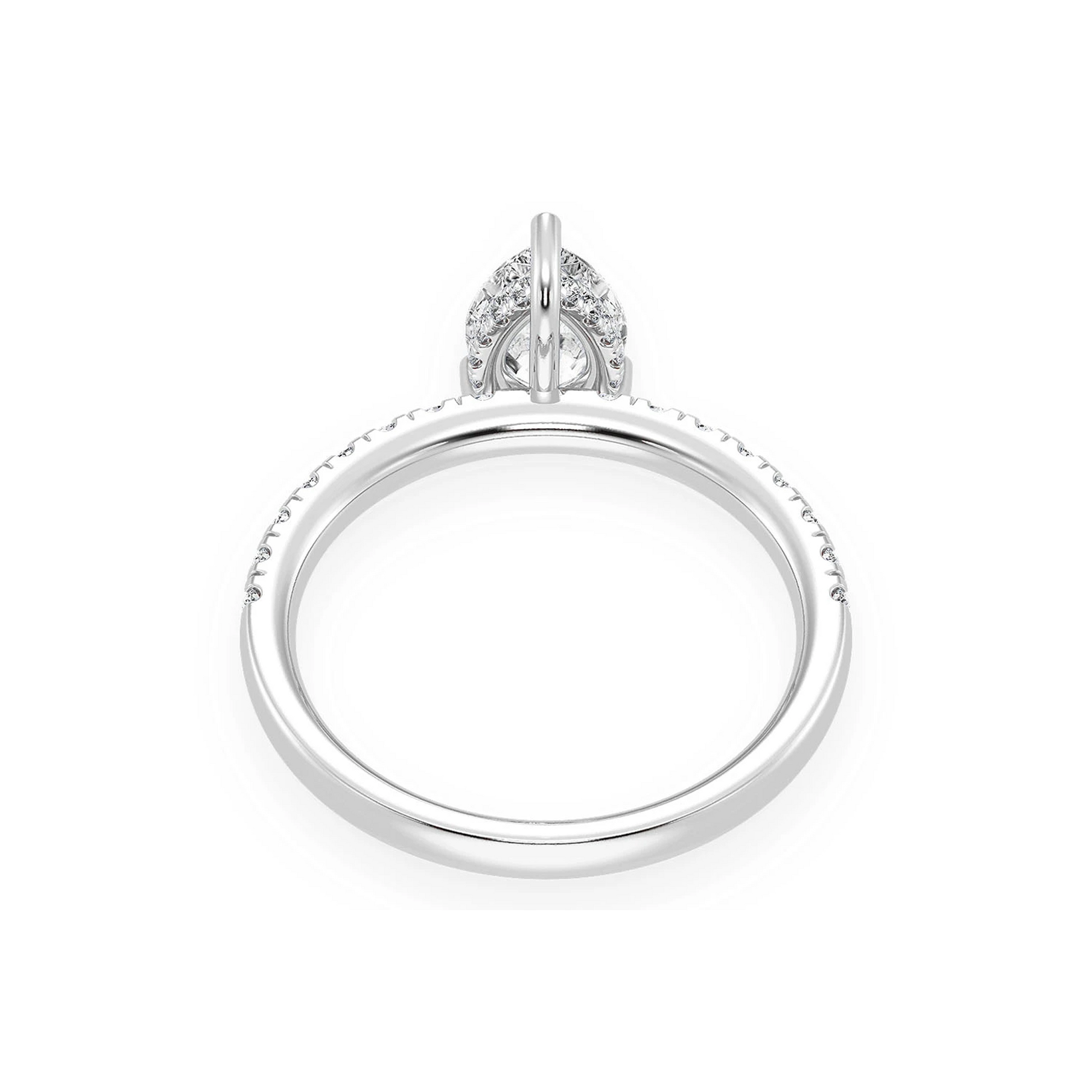 Pear Solitaire One Row Under Halo Ring in 14K white gold, alternate view