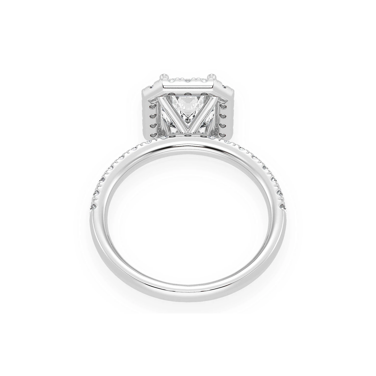1ct Emerald Cut Scallop Halo Diamond Engagement Ring in 14K white gold, alternate view