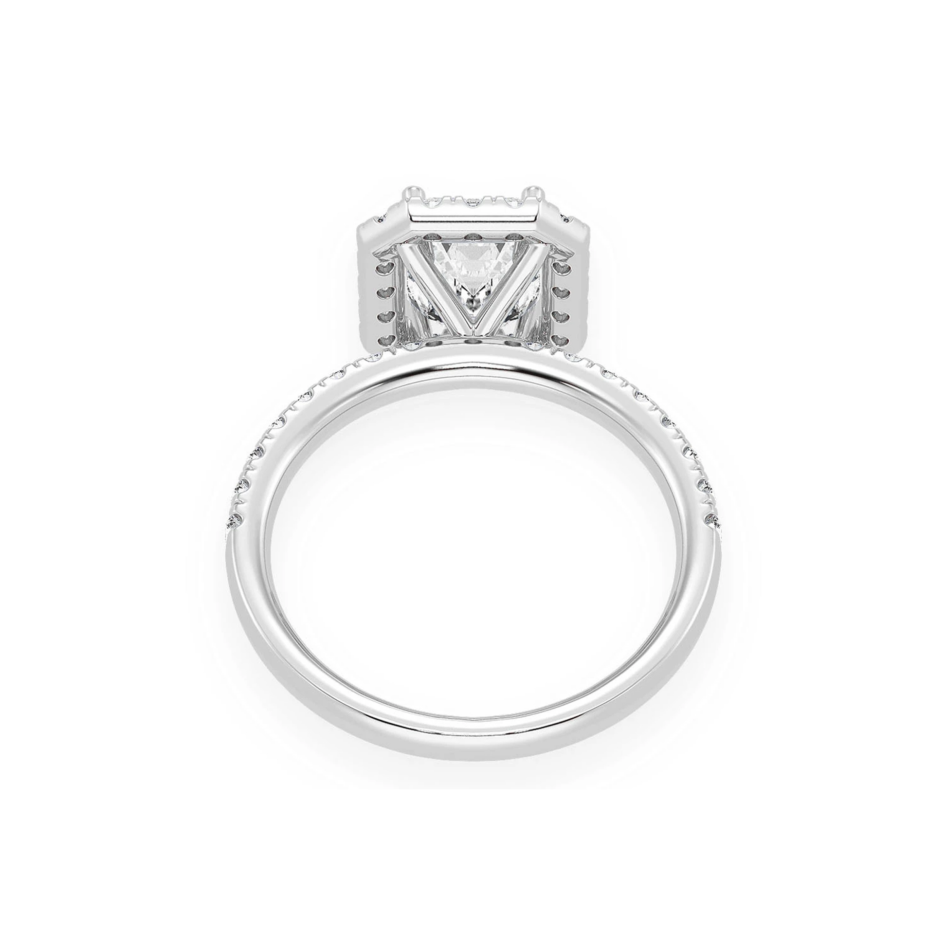 1ct Emerald Cut Scallop Halo Diamond Engagement Ring in 14K white gold, alternate view