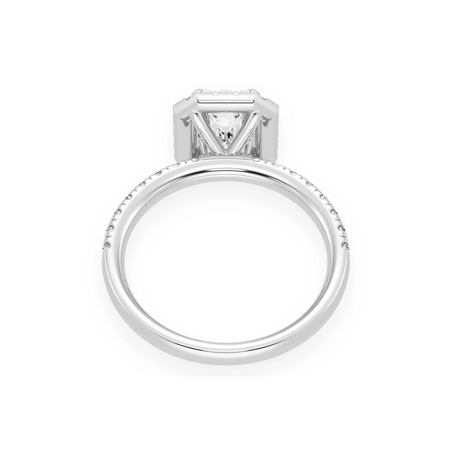 0.75ct Emerald Cut Halo Diamond Engagement Ring in 14K white gold, alternate view
