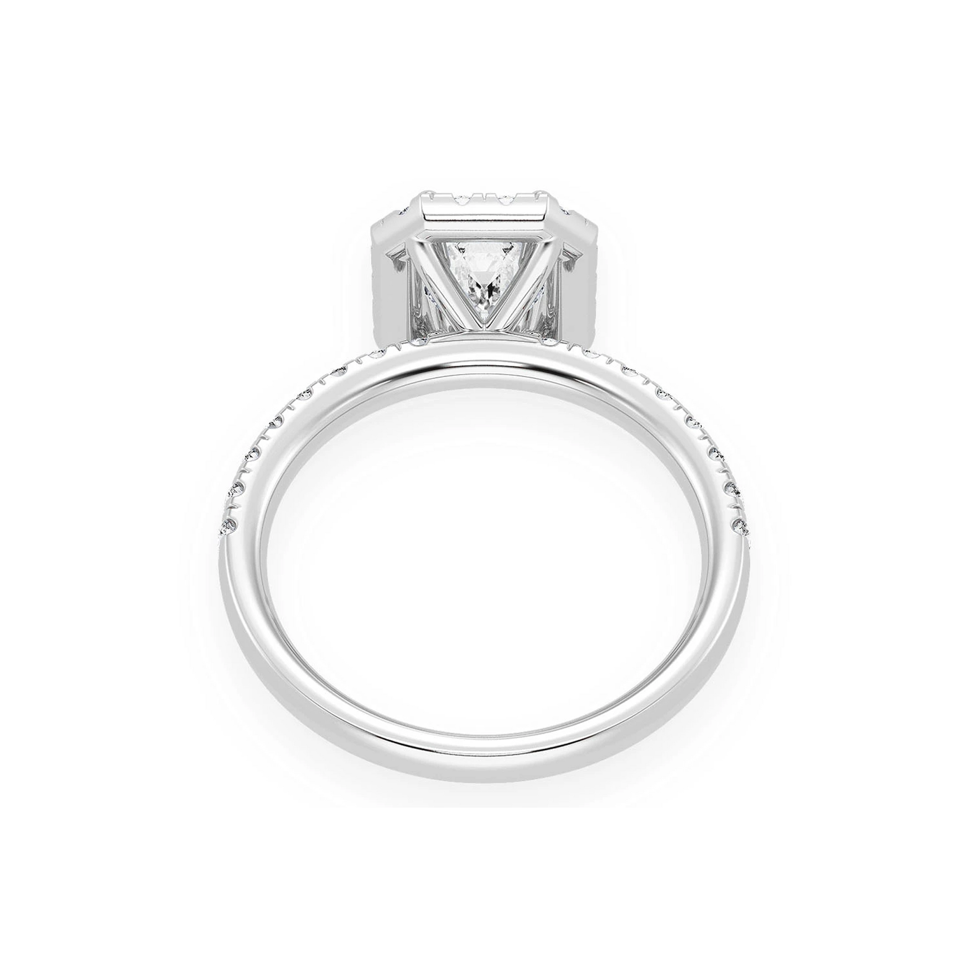0.75ct Emerald Cut Halo Diamond Engagement Ring in 14K white gold, alternate view