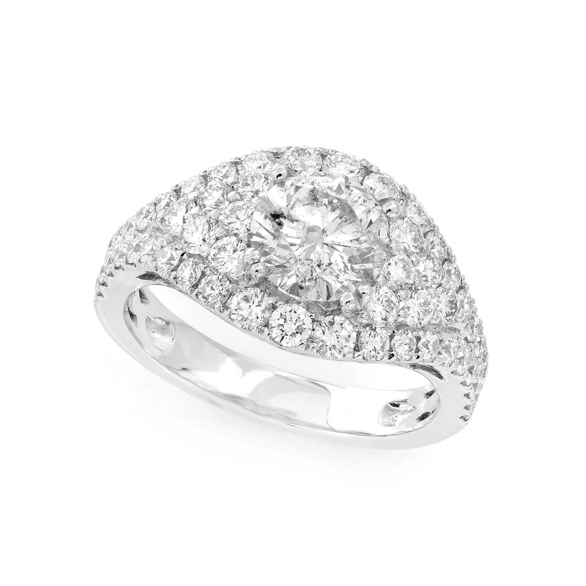 Round Tier Halo Diamond Ring in 14K white gold, detail view
