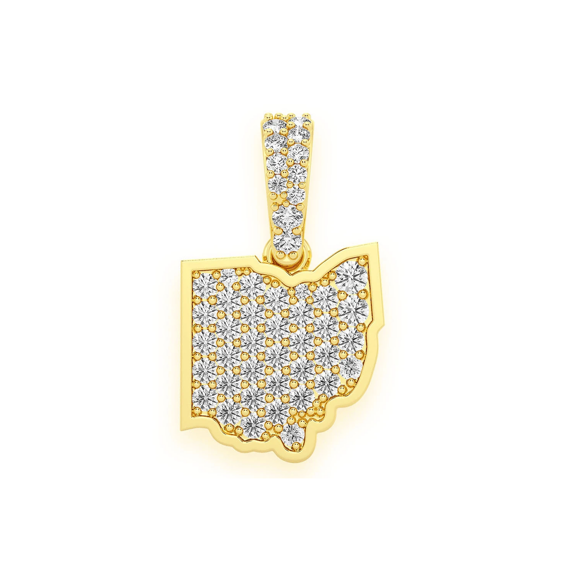 US State Diamond Pendant in 14K yellow gold, Ohio design, front view