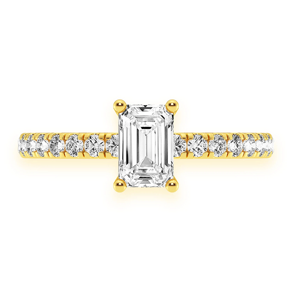 Emerald Solitaire One Row Under Halo Ring 14k