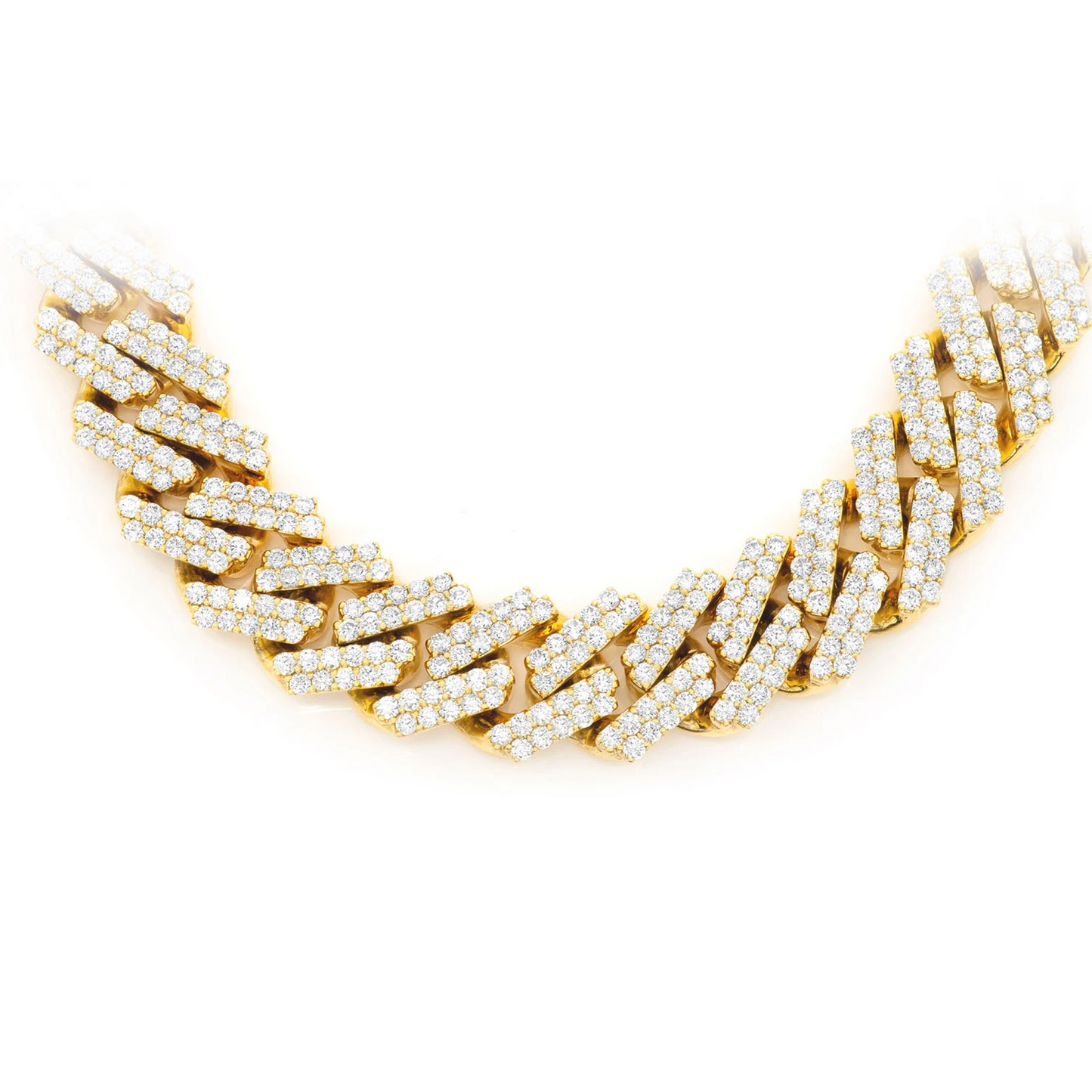 Raised Cuban Diamond Necklace in 14K yellow gold, 16mm / 33.00ctw width, front view