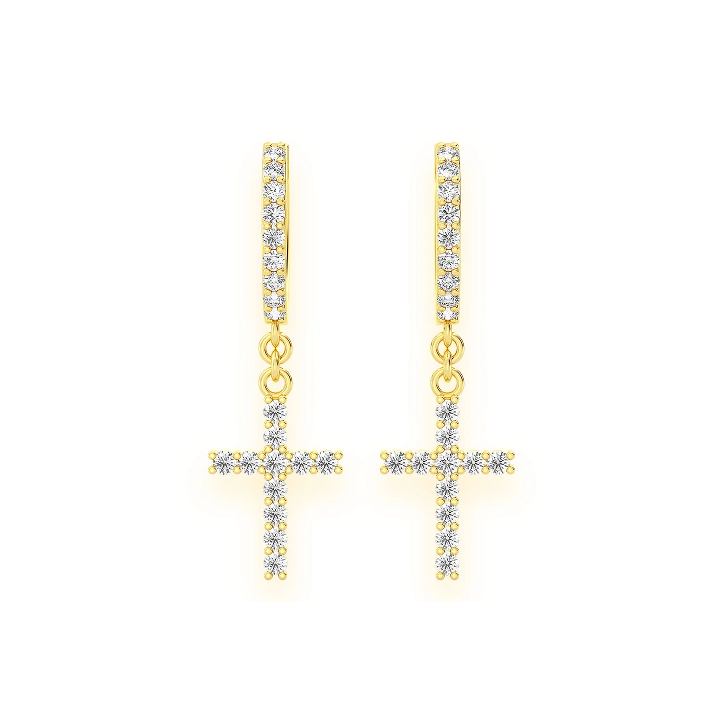 Cross Diamond Hoop Drops in 14K yellow gold, 0.40ctw, front view