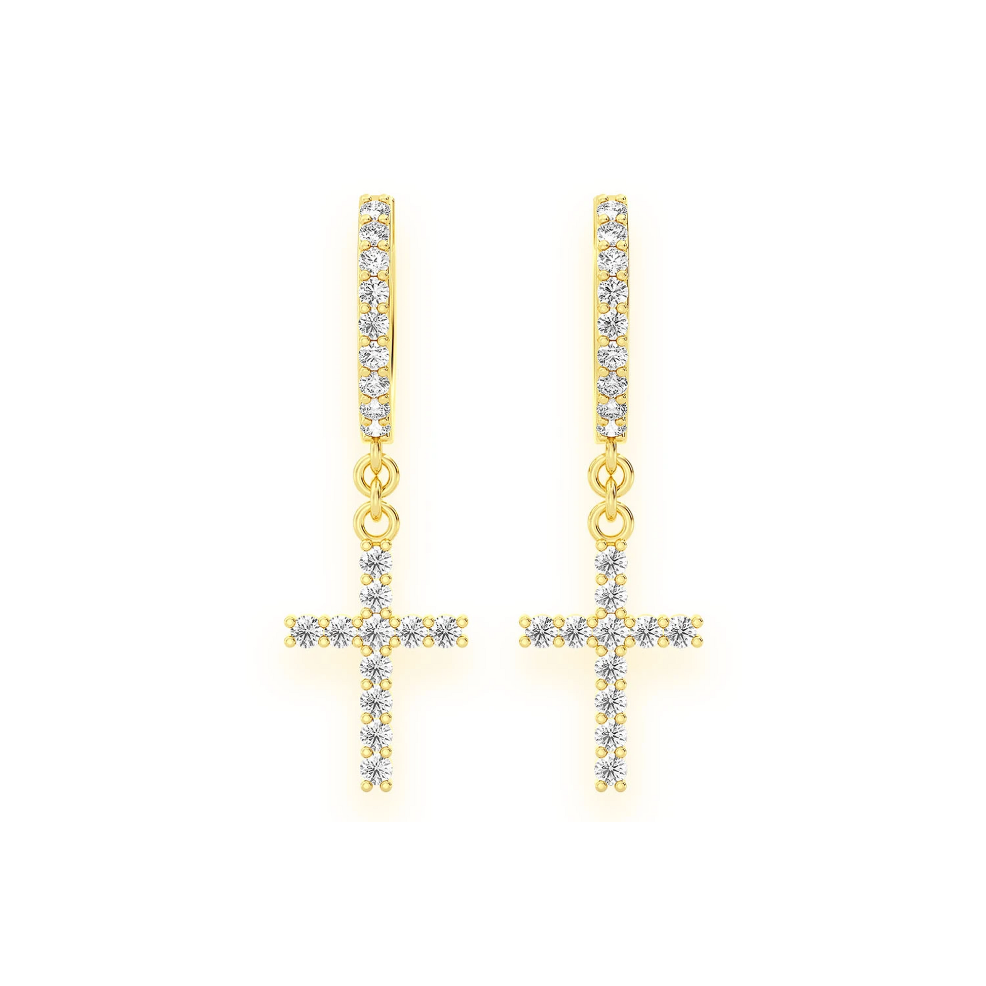 Cross Diamond Hoop Drops in 14K yellow gold, 0.40ctw, front view