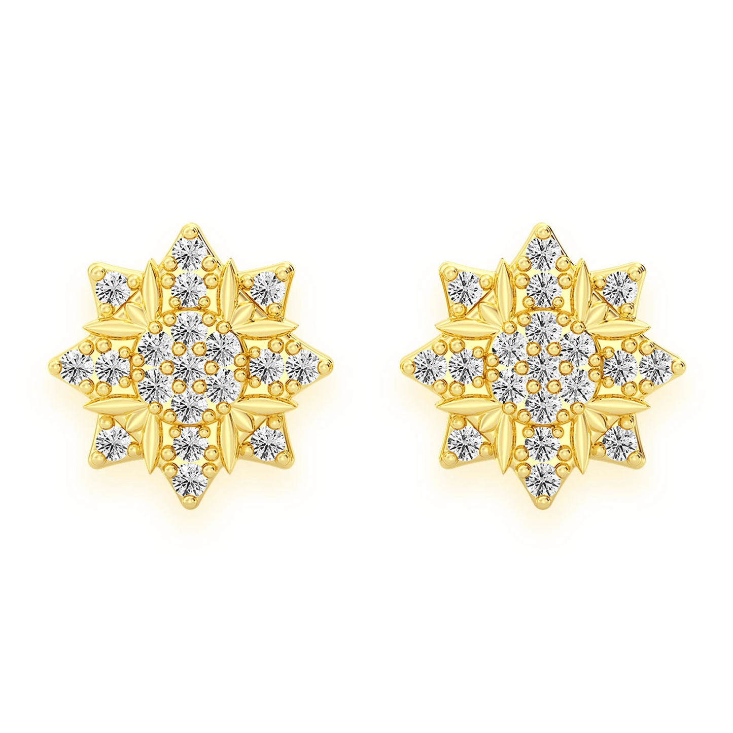 Eight Point Star Diamond Studs in 14K yellow gold, Classic, front view