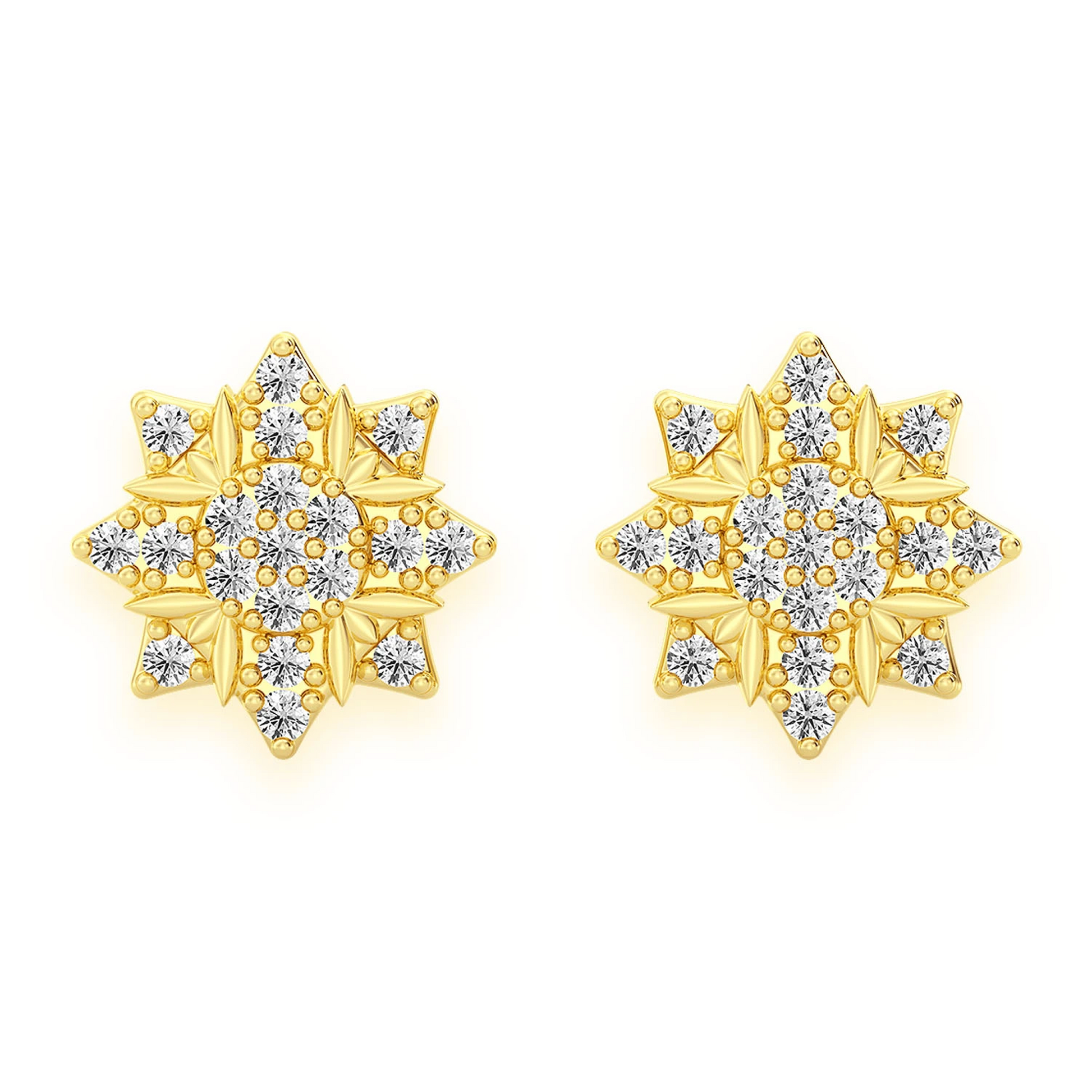 Eight Point Star Diamond Studs in 14K yellow gold, Classic, front view