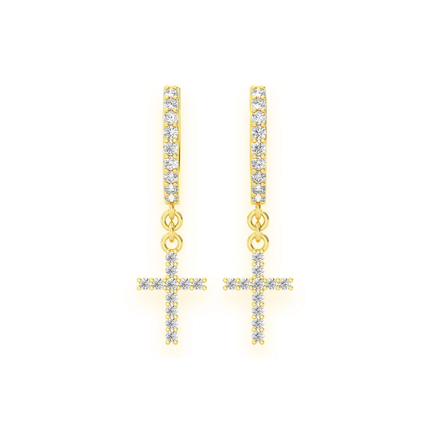 Cross Diamond Hoop Drops in 14K yellow gold, 0.20ctw, front view