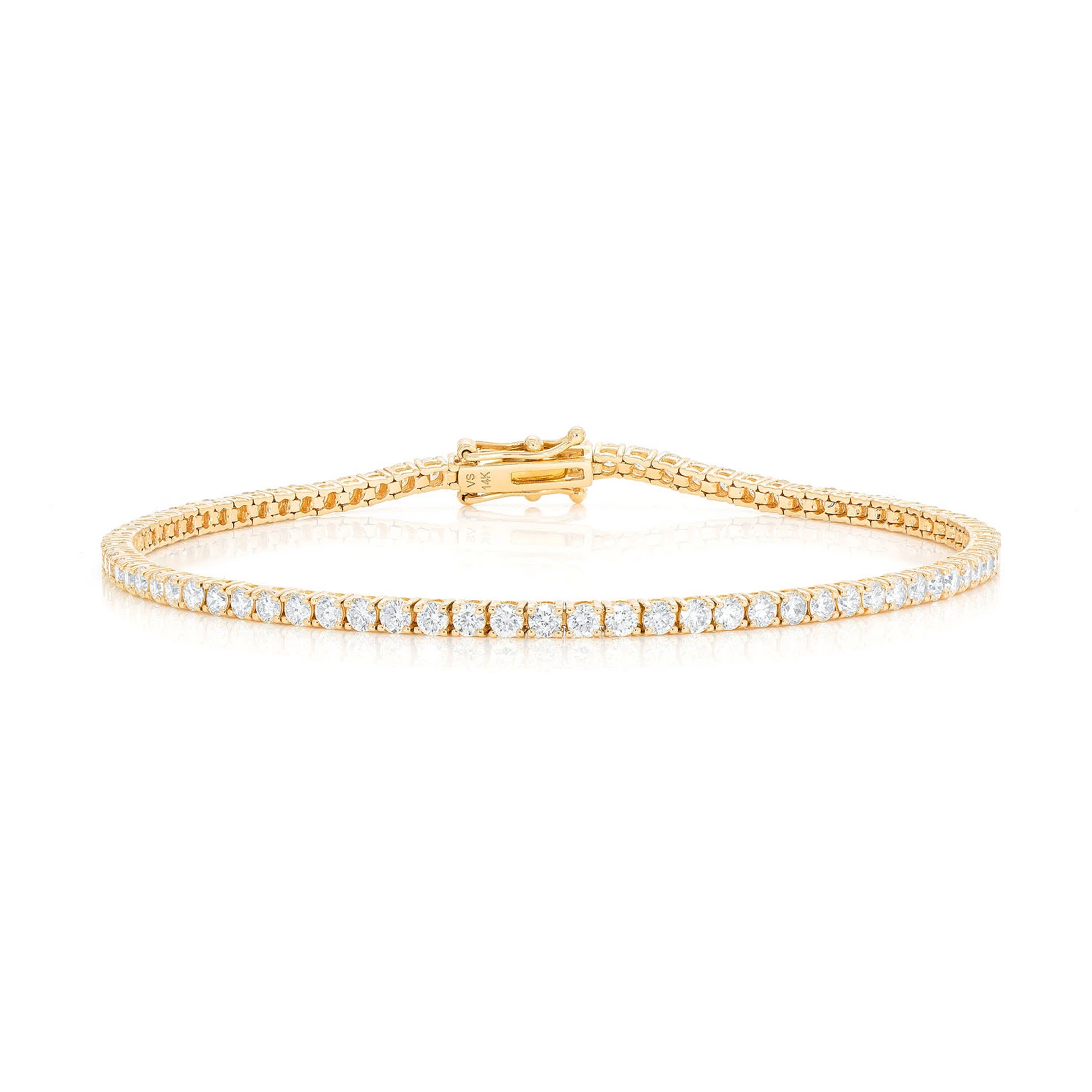 Prong Diamond Tennis Bracelet in 14K yellow gold, 6pt / 4.60ctw, front view