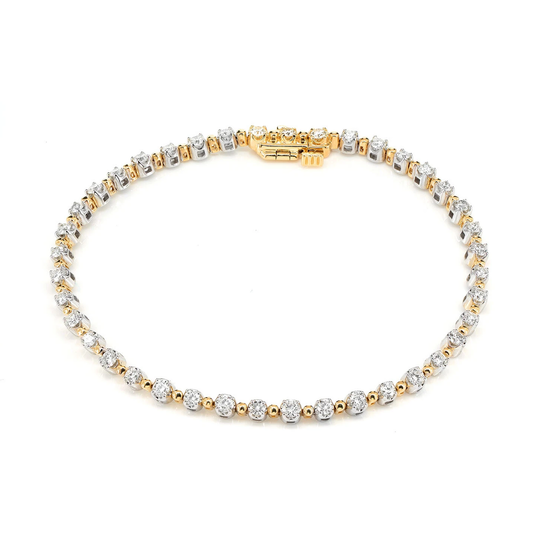 Beaded Crown Set Diamond Bracelet in two-tone 14k gold, Two-Tone, front view