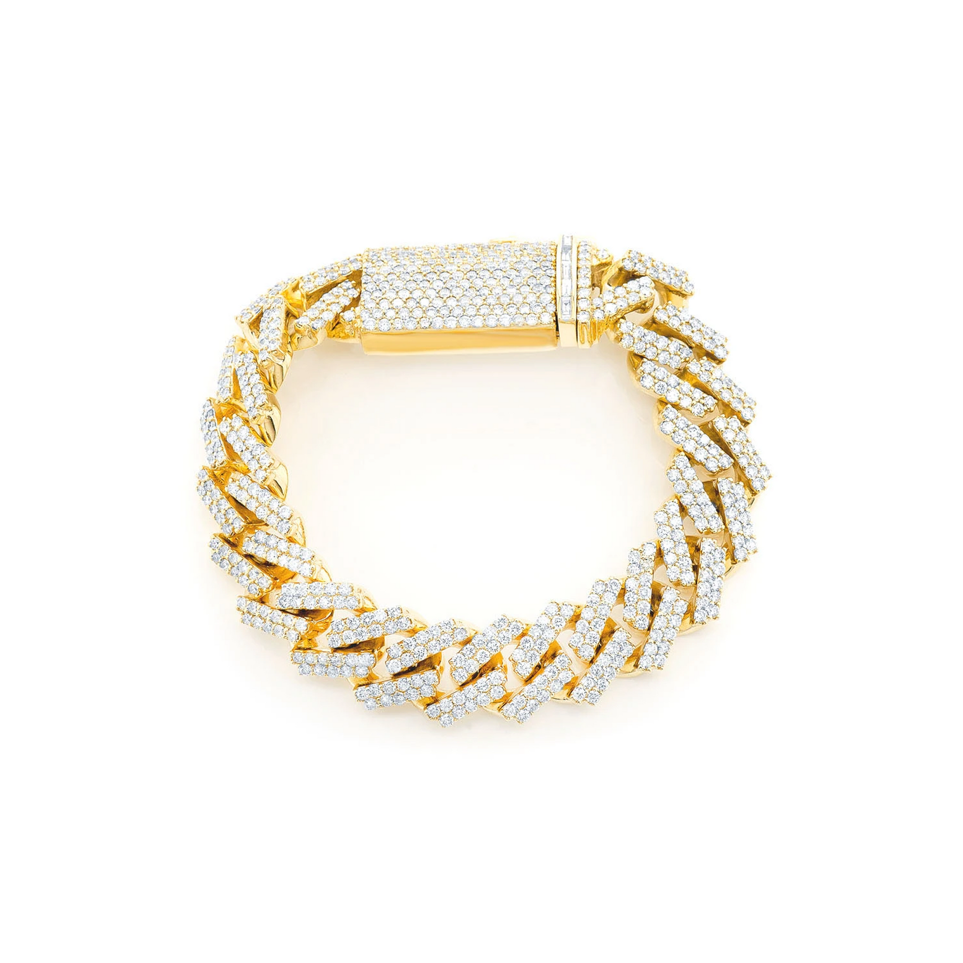 Raised Cuban Diamond Bracelet in 14K yellow gold, 17mm | 16.50ctw width, front view