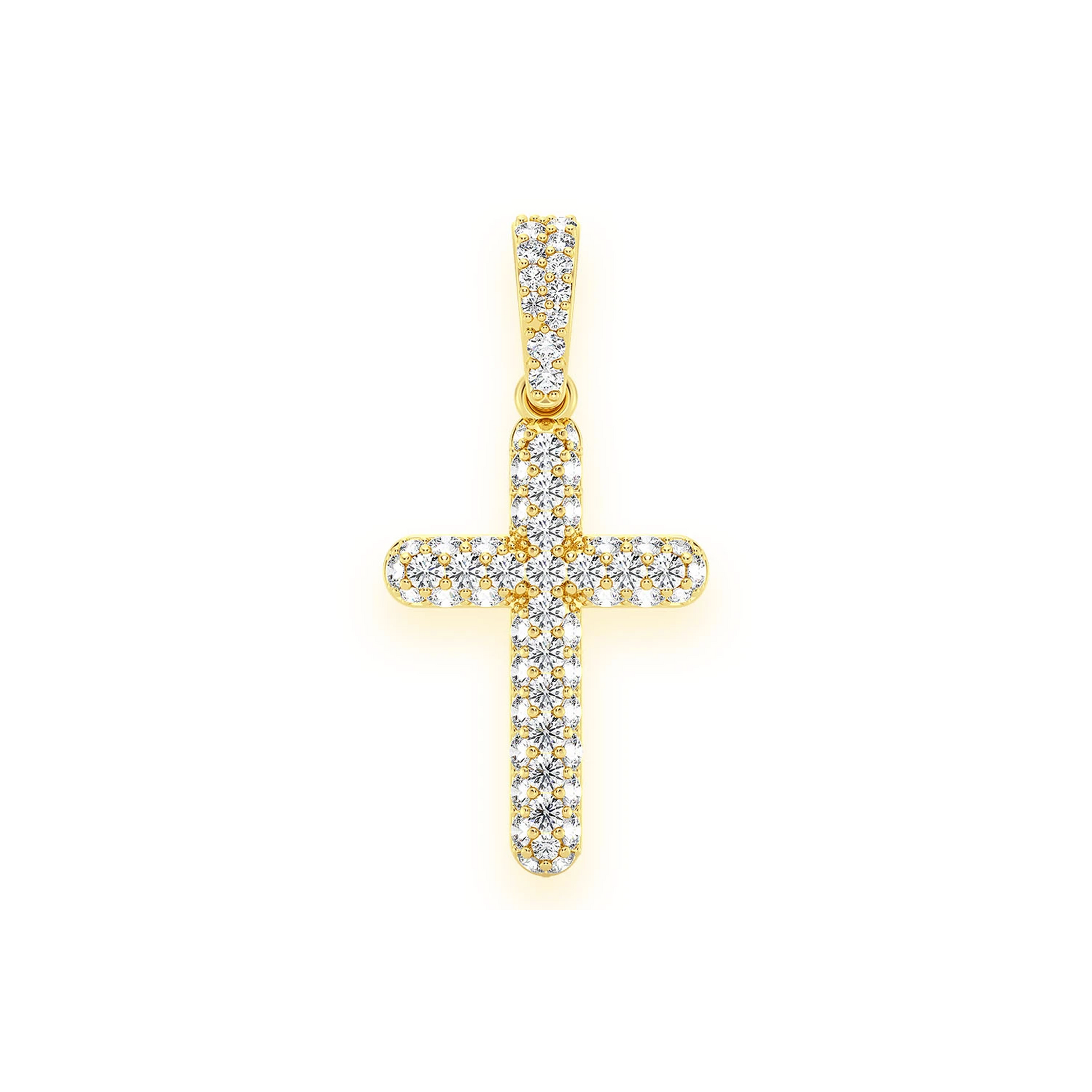 Bubbly Diamond Cross Pendant in 14K yellow gold, Entry | 0.50ctw, front view
