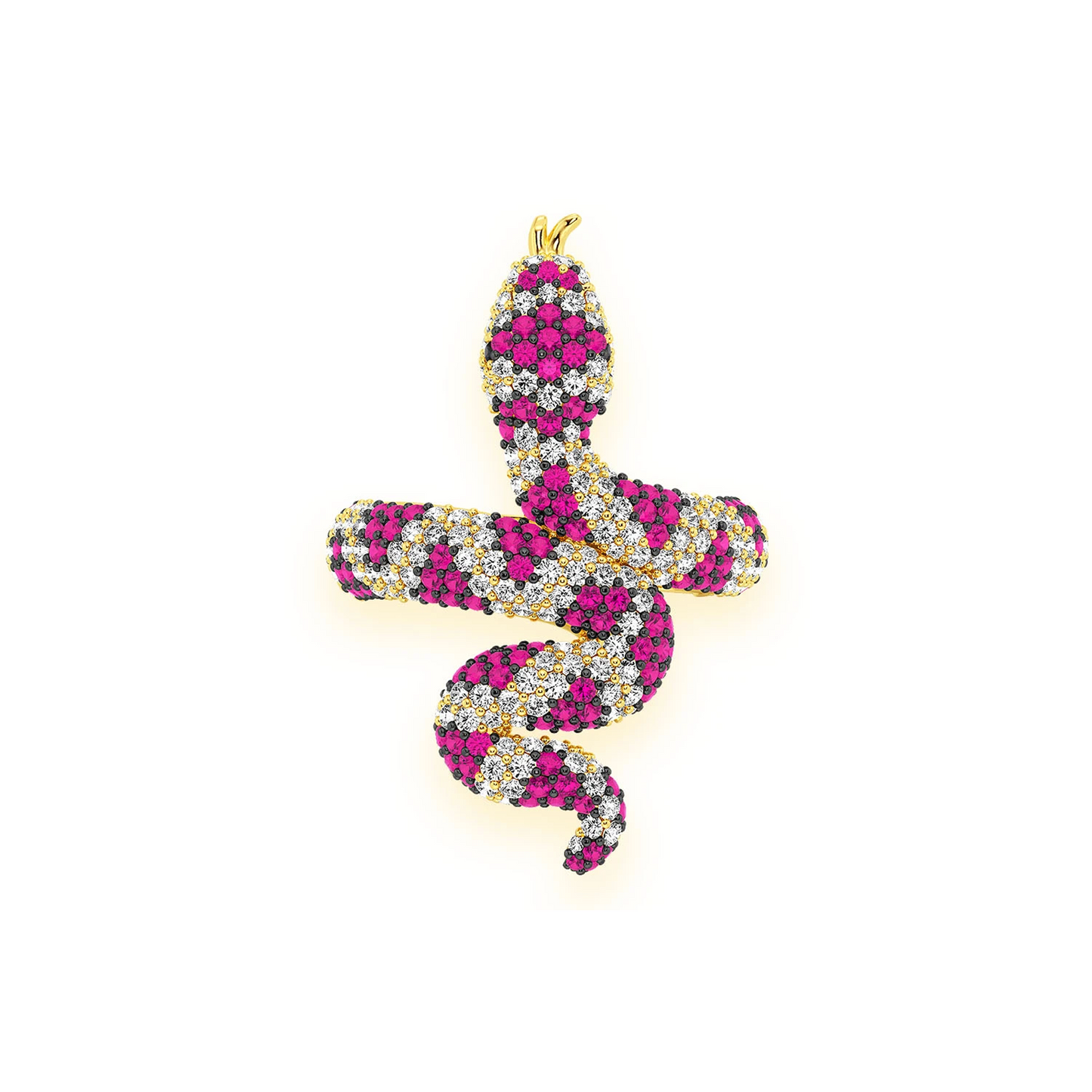 Snake Diamond Ring in 14K yellow gold, Ruby, front view