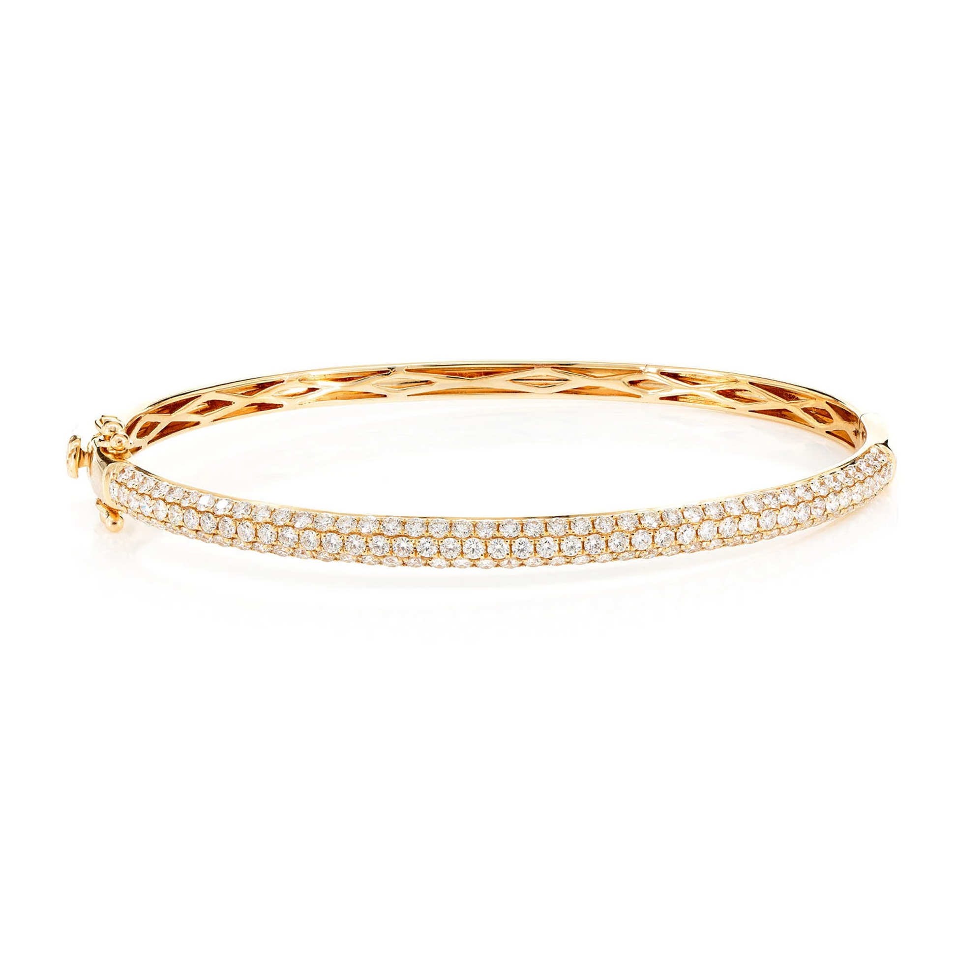 Three Row Pavé Diamond Bangle in 14K yellow gold, 1.95ctw, front view