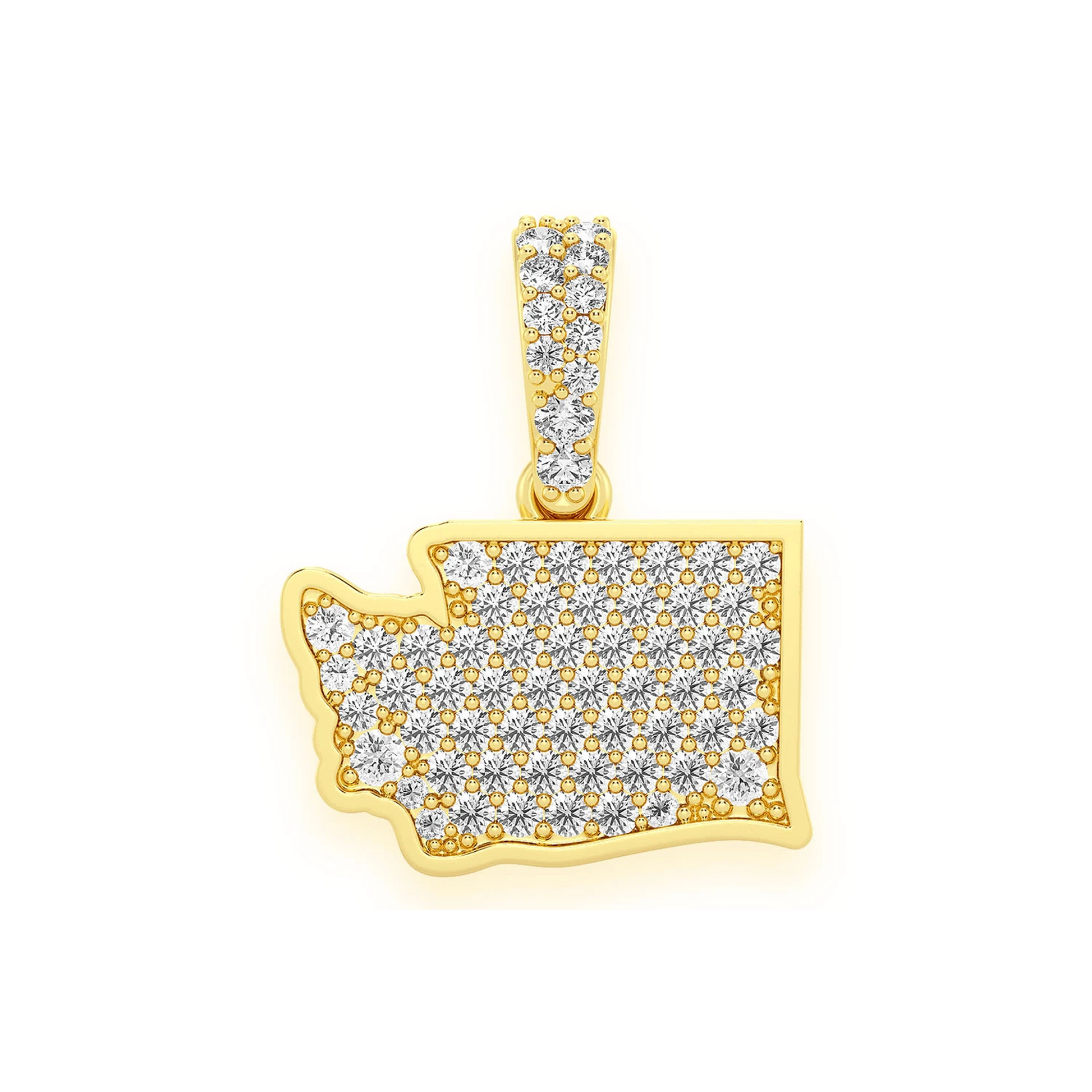 US State Diamond Pendant in 14K yellow gold, Washington design, front view