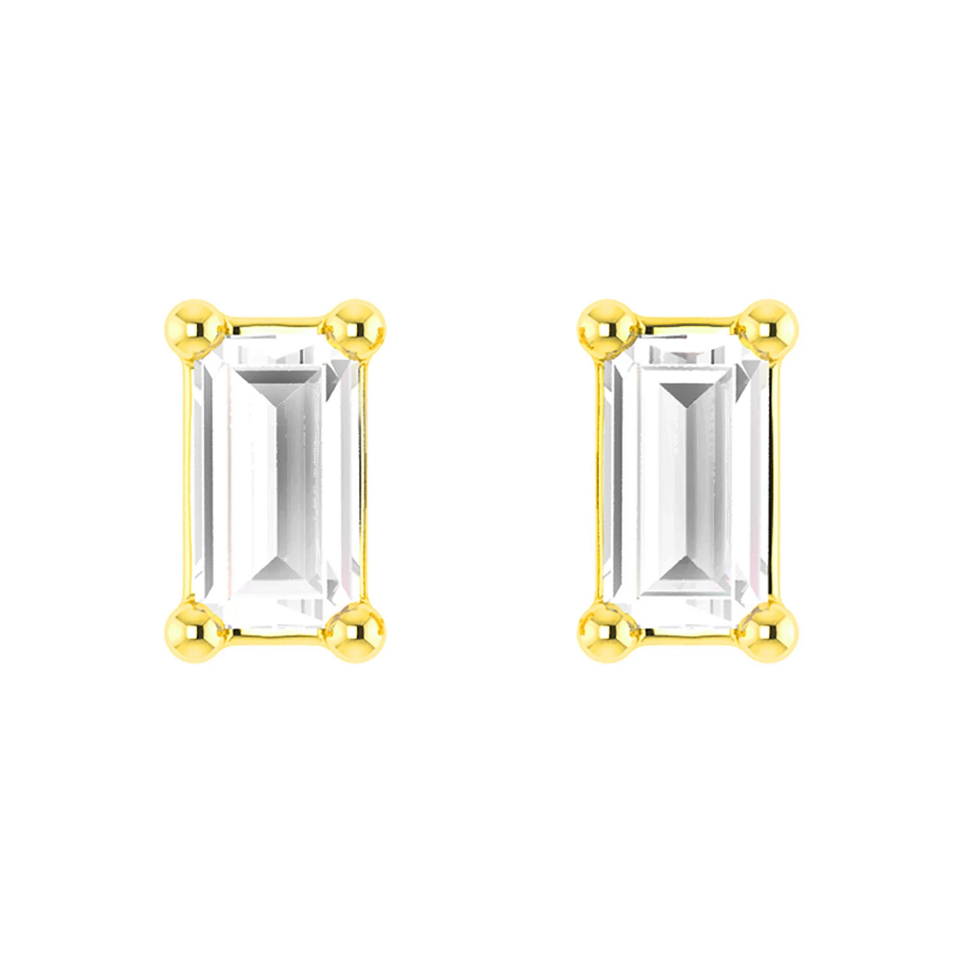 Baguette Diamond Solitaire Stud Earrings in 14K yellow gold, front view