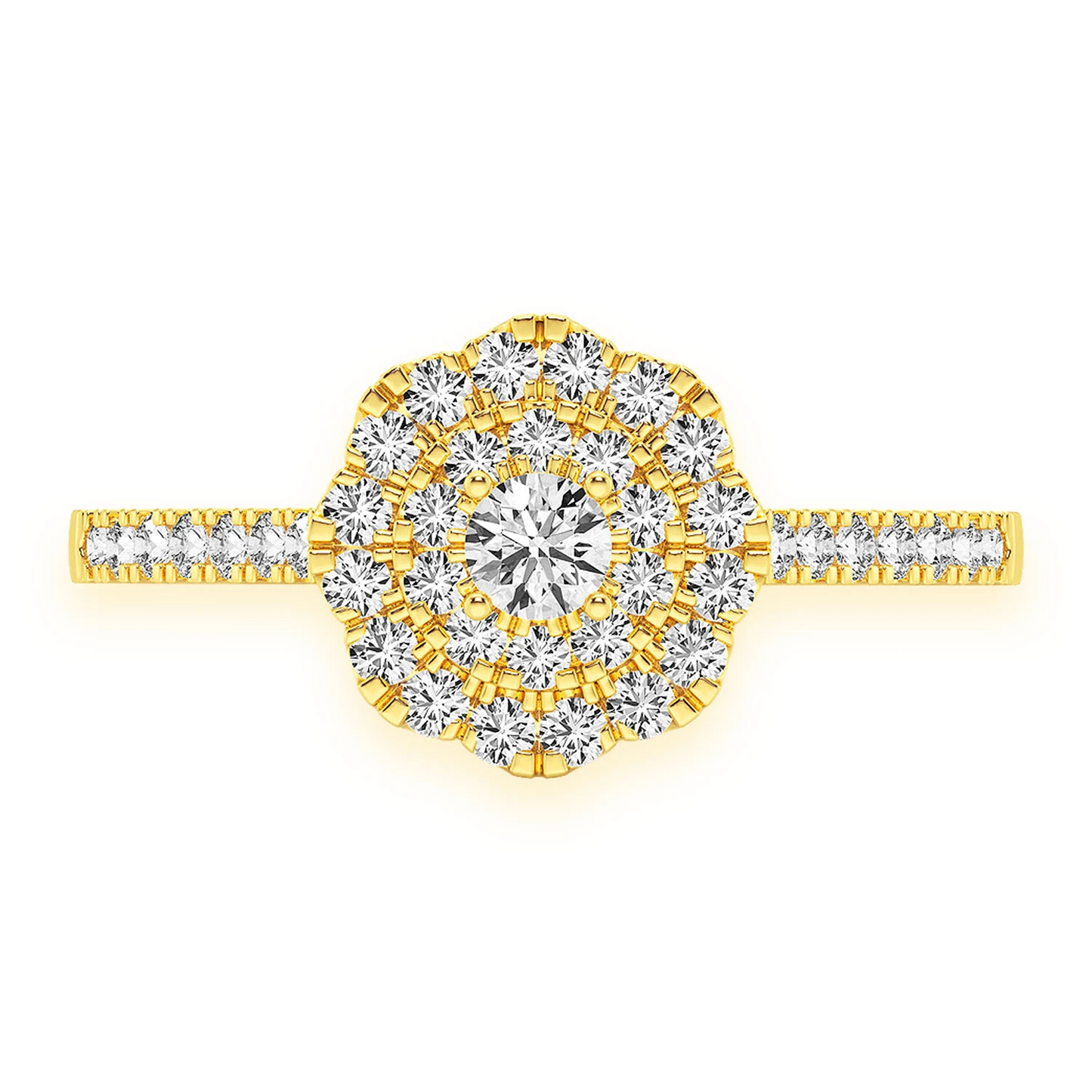Single Band Floral Diamond Engagement Ring in 14K yellow gold, front view