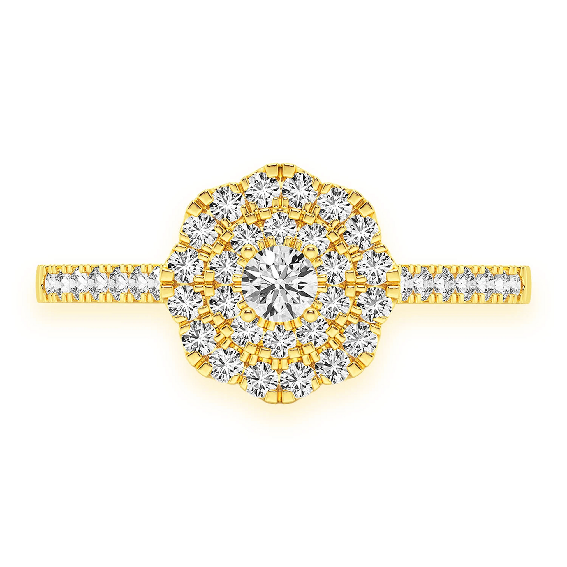 Single Band Floral Diamond Engagement Ring in 14K yellow gold, front view