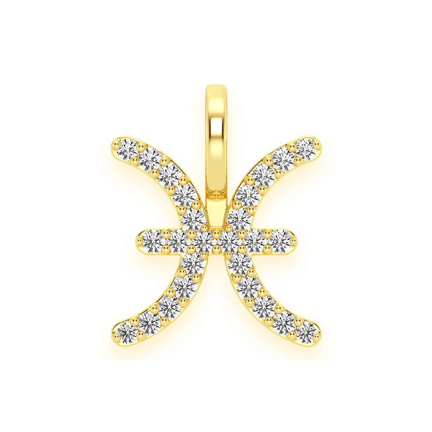 Astrology Zodiac Diamond Pendant in 14K yellow gold, Pisces design, front view