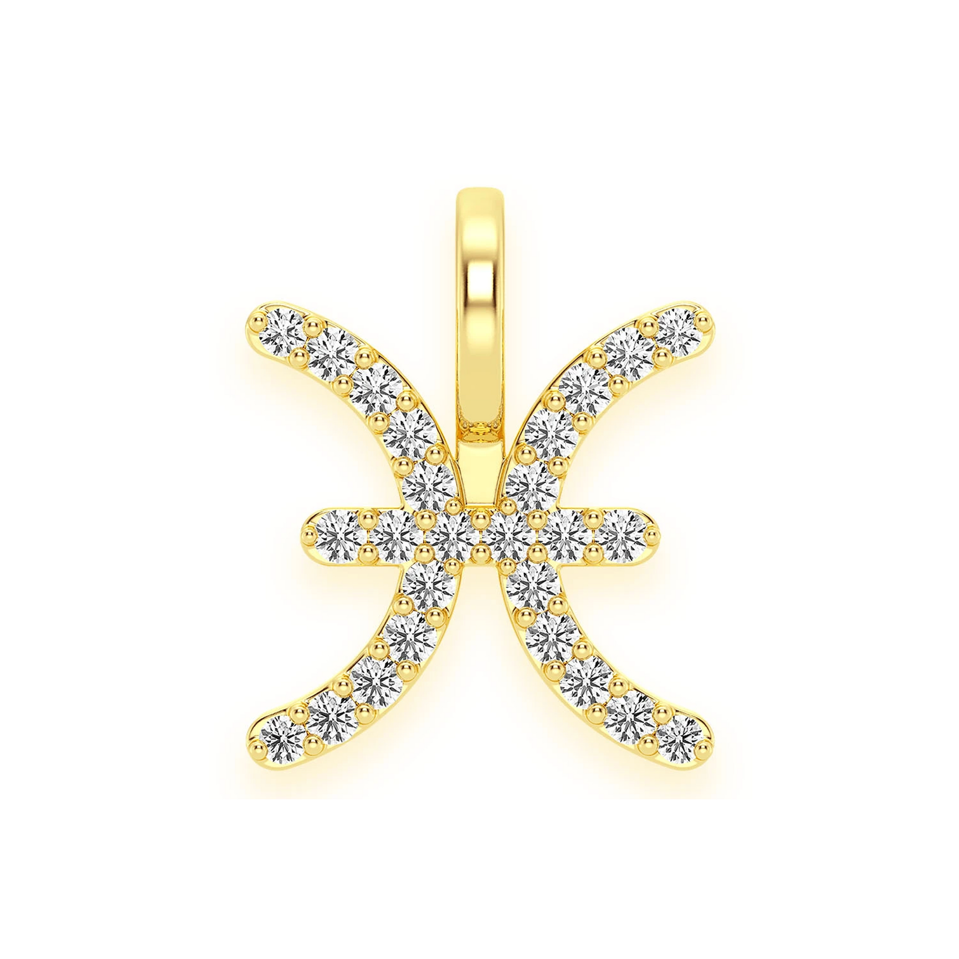 Astrology Zodiac Diamond Pendant in 14K yellow gold, Pisces design, front view