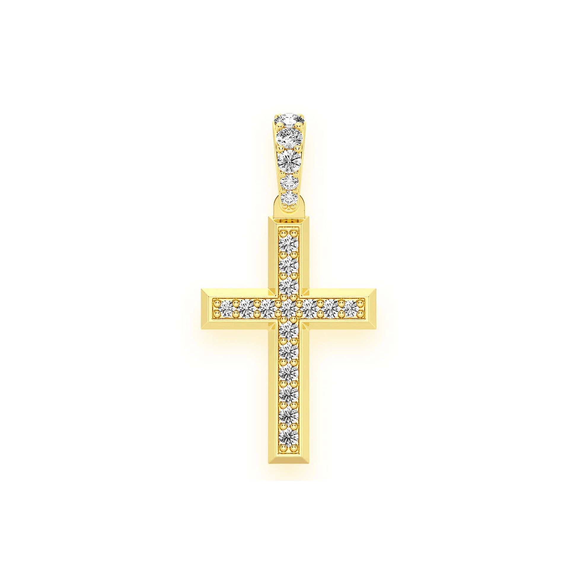 Angle Diamond Cross in 14K yellow gold, Signature | 0.33ctw, front view