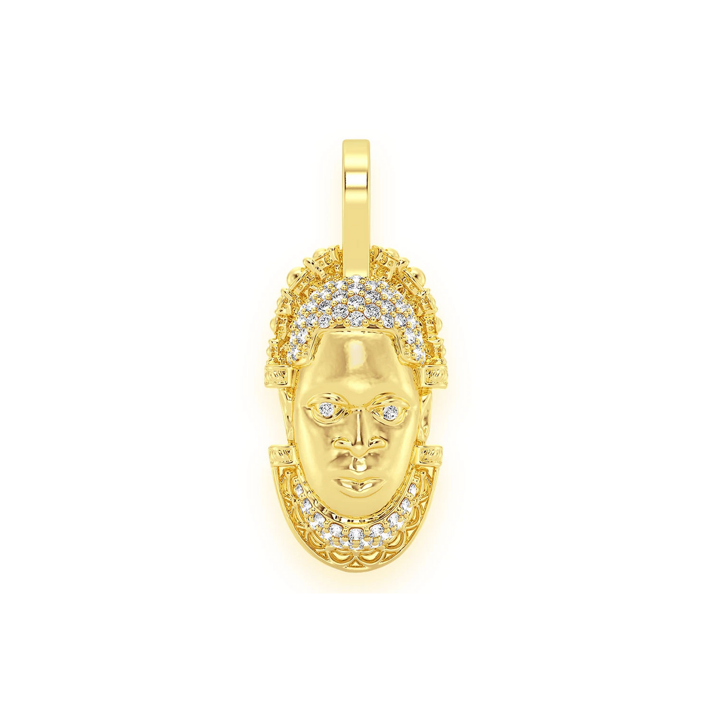 Edo Mask Diamond Pendant in 14K yellow gold, front view