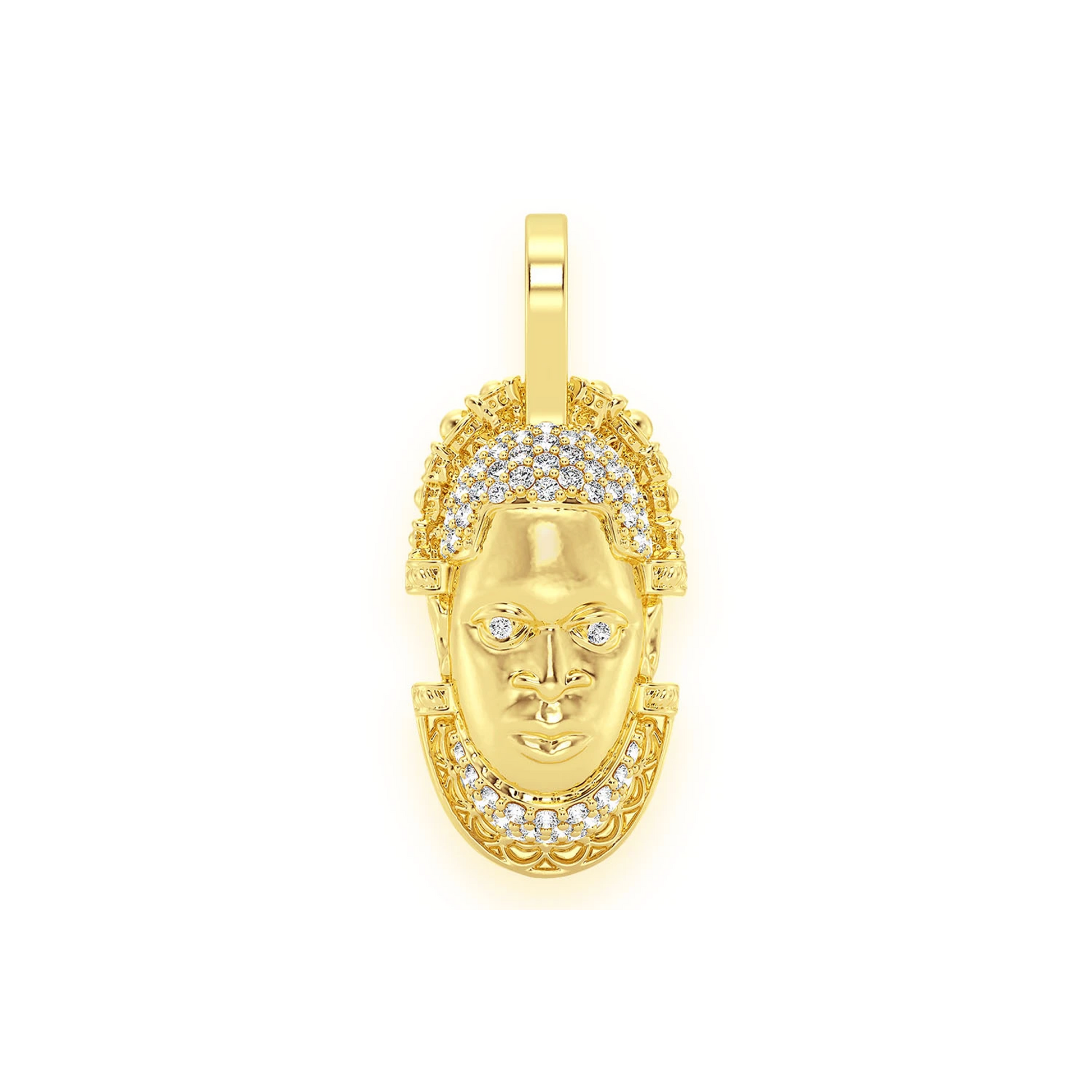 Edo Mask Diamond Pendant in 14K yellow gold, front view