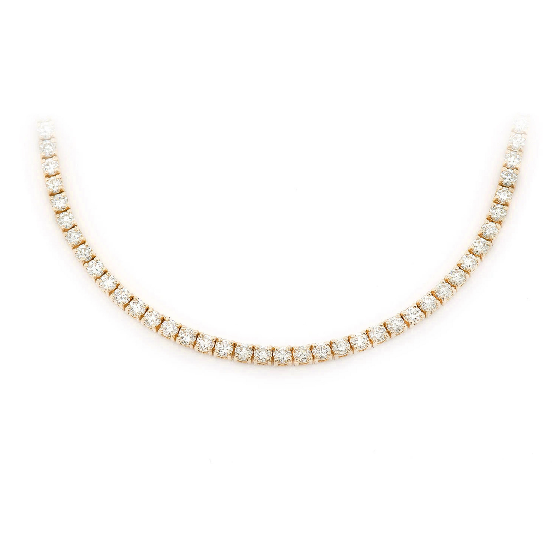 Prong Diamond Tennis Necklace in 14K yellow gold, 6pt / 10.50ctw, front view