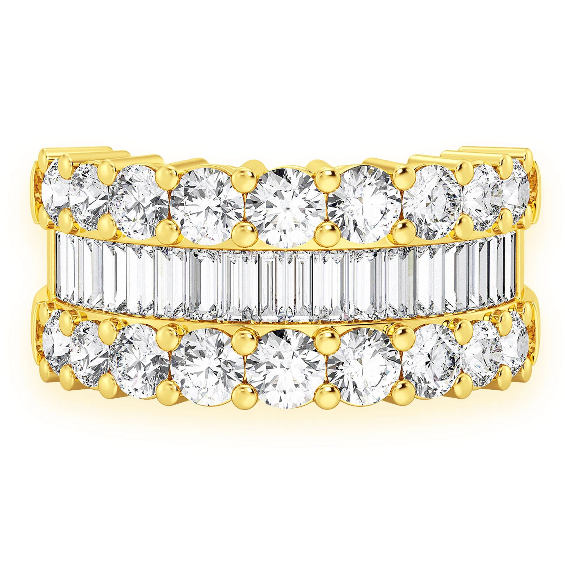 Single Row Baguette Diamond Band Ring in 14K yellow gold, front view