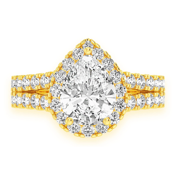 Classic Pear Solitaire Two Row Split Scallop Ring
