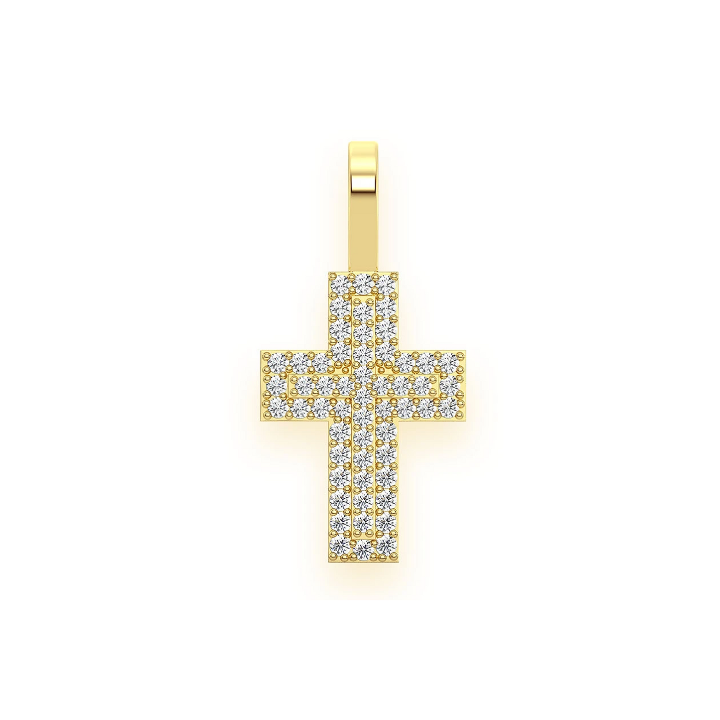 Layered Diamond Cross Pendant in 14K yellow gold, front view