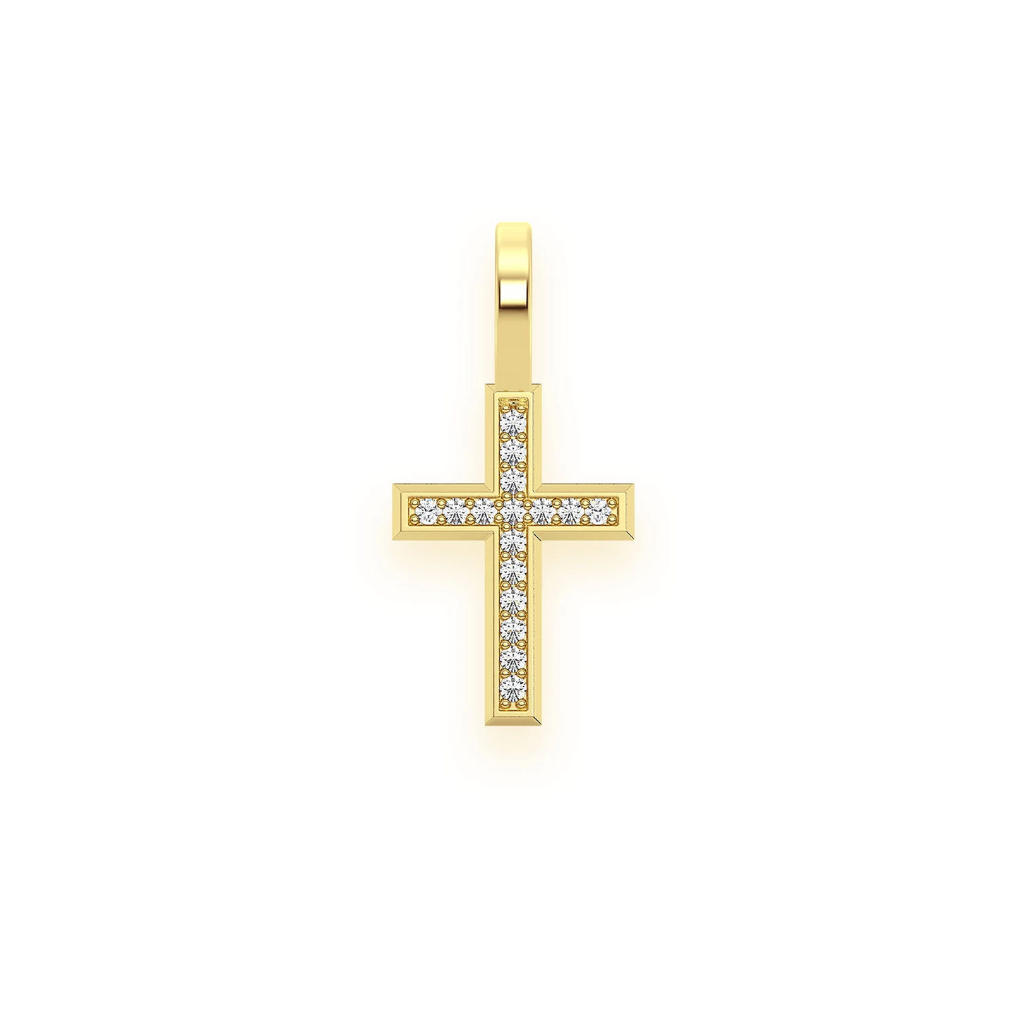 Angle Diamond Cross in 14K yellow gold, Entry | 0.05ctw, front view