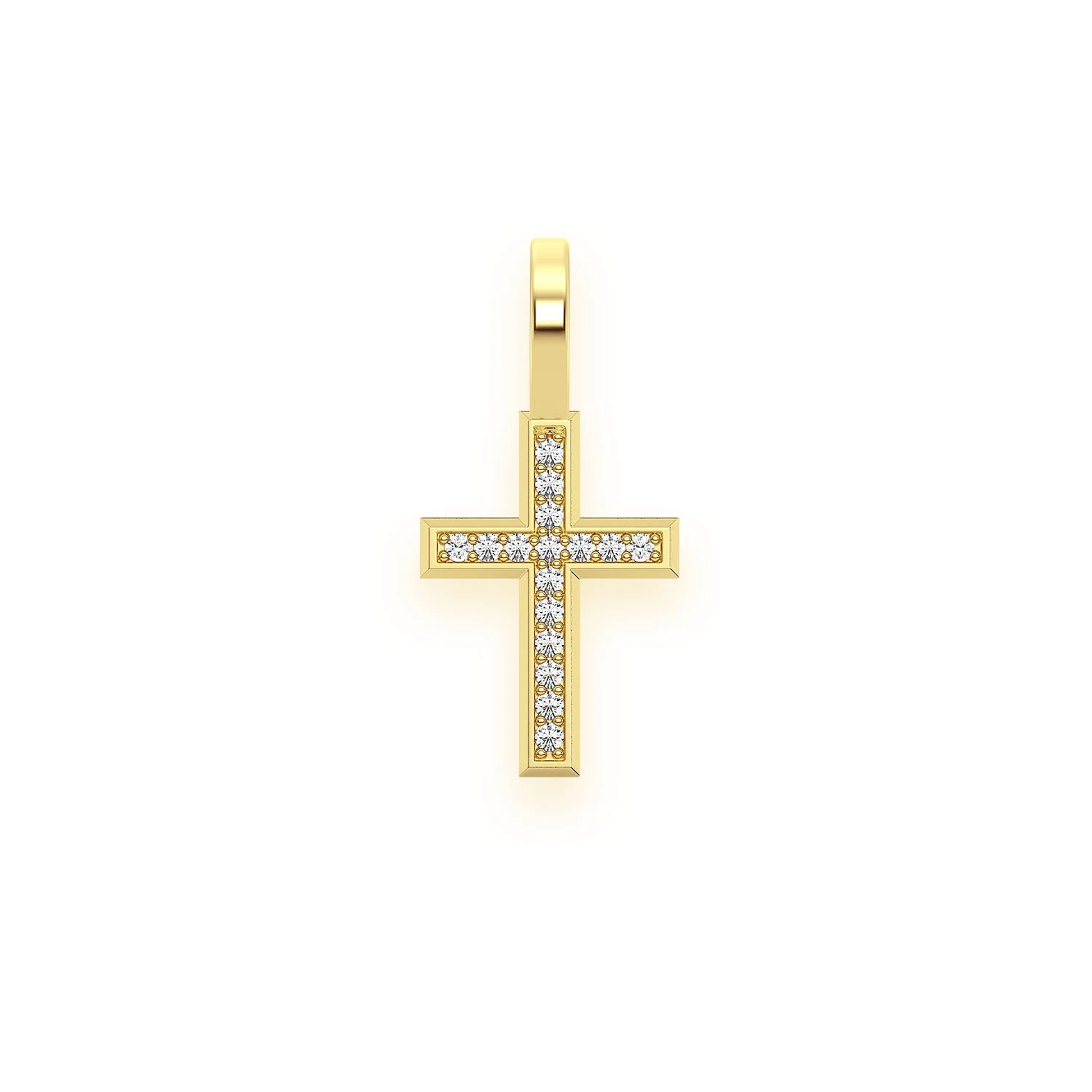 Angle Diamond Cross in 14K yellow gold, Entry | 0.05ctw, front view