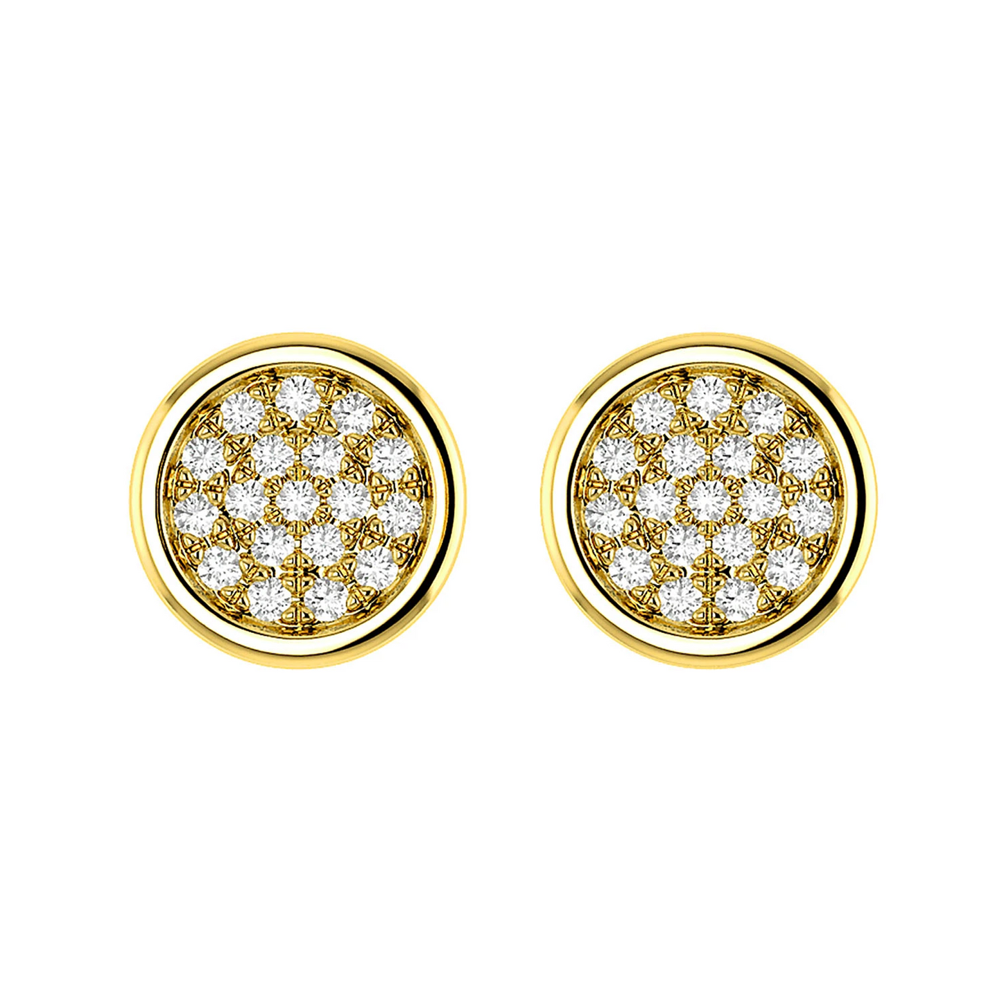 Bezel Cluster Diamond Stud Earrings in 14K yellow gold, front view