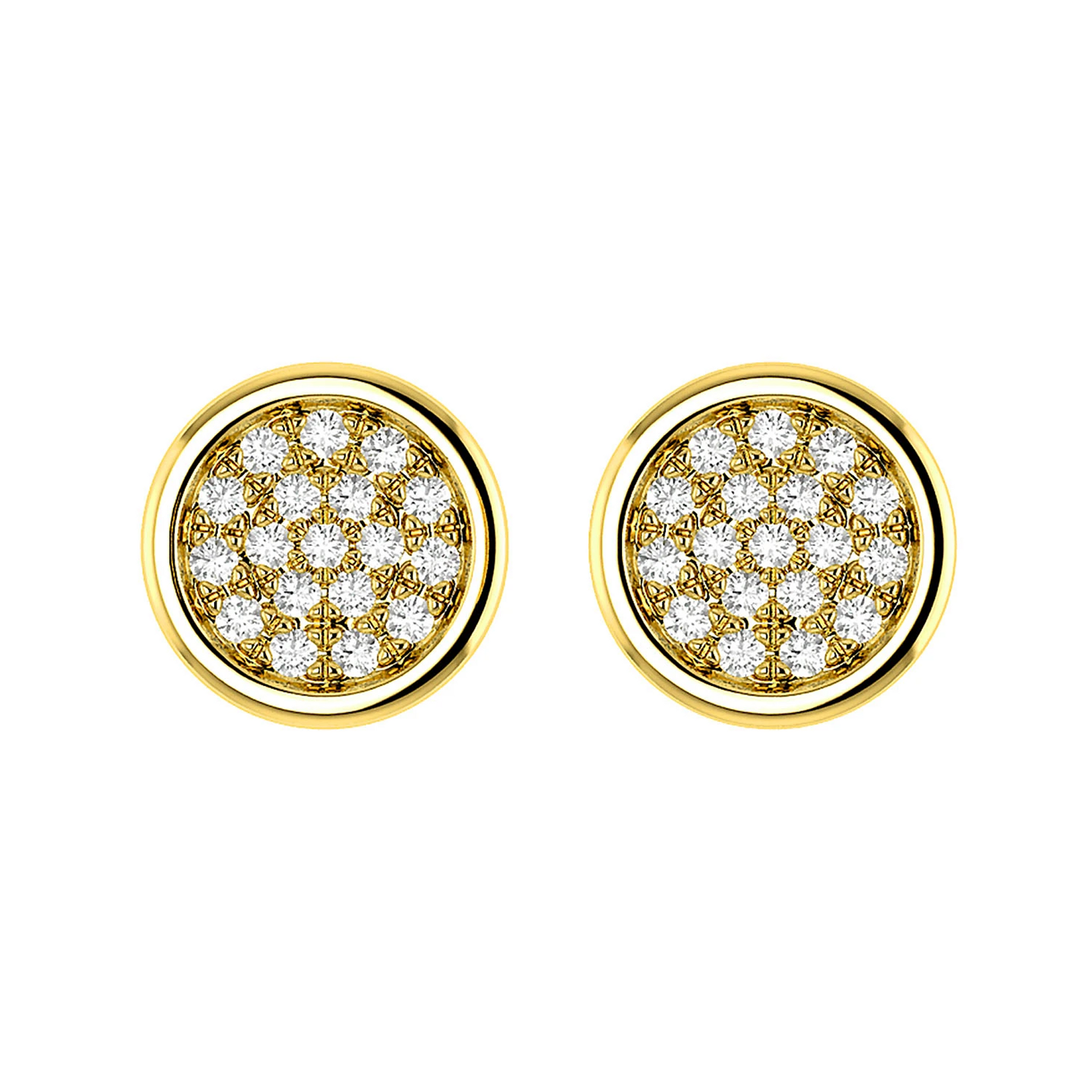 Bezel Cluster Diamond Stud Earrings in 14K yellow gold, front view