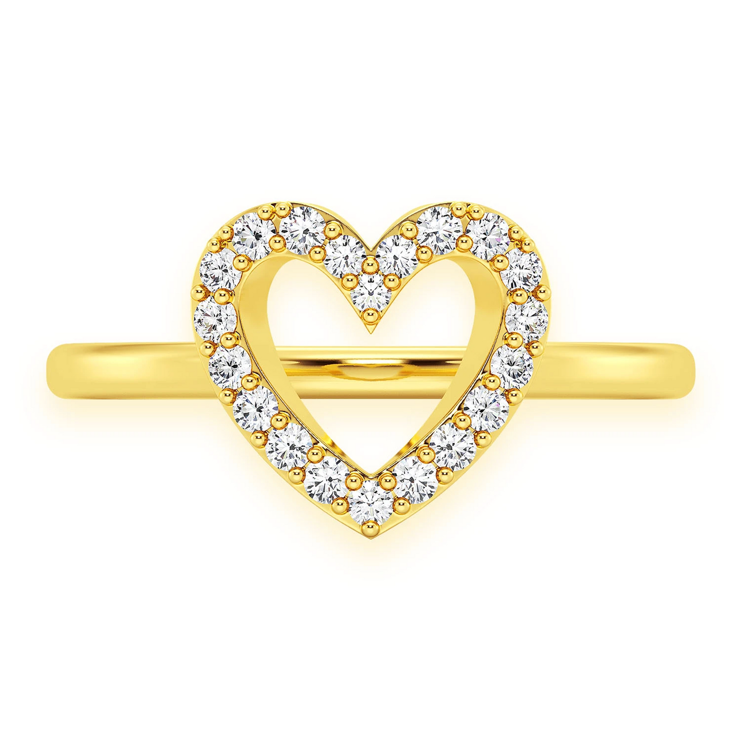 Open Heart Diamond Ring in 14K yellow gold, front view