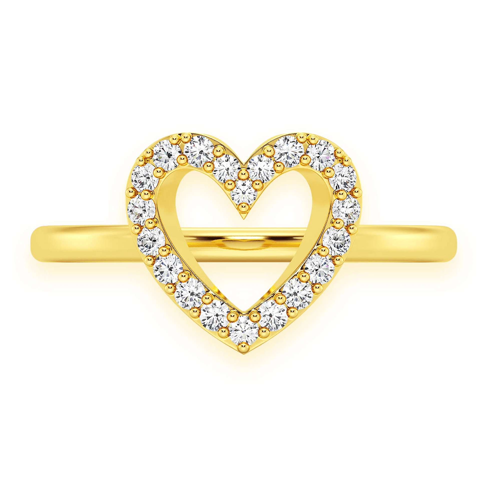 Open Heart Diamond Ring in 14K yellow gold, front view