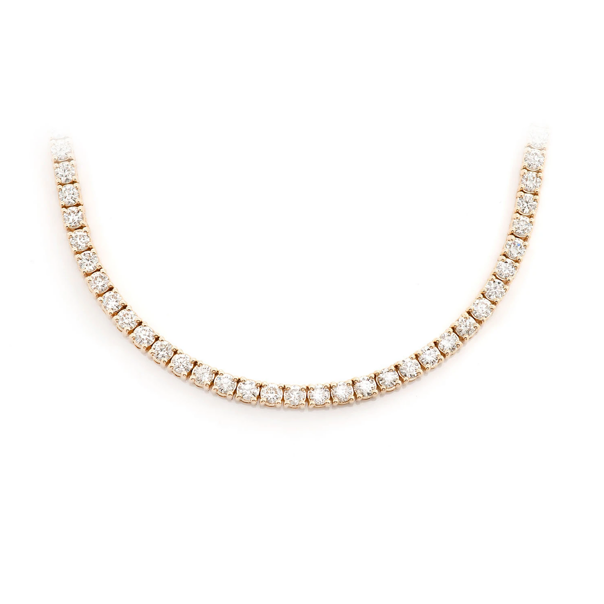 Prong Diamond Tennis Necklace in 14K yellow gold, 10pt / 14.75ctw, front view