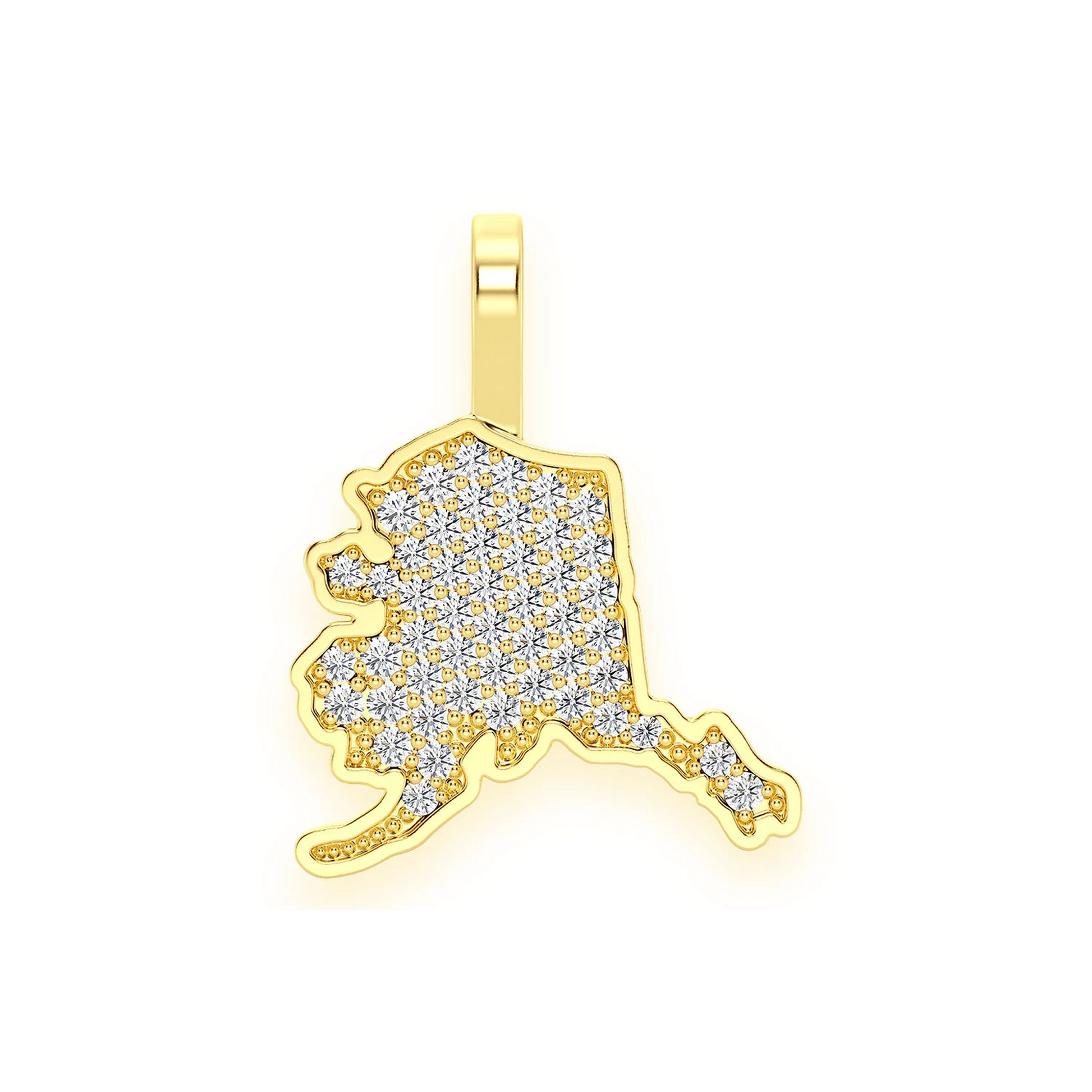 US State Diamond Pendant in 14K yellow gold, Alaska design, front view