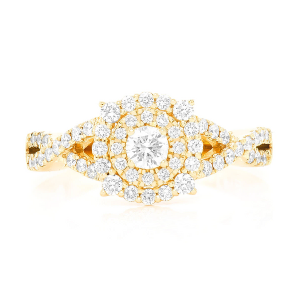 Split Shank Unique Halo Diamond Engagement Ring