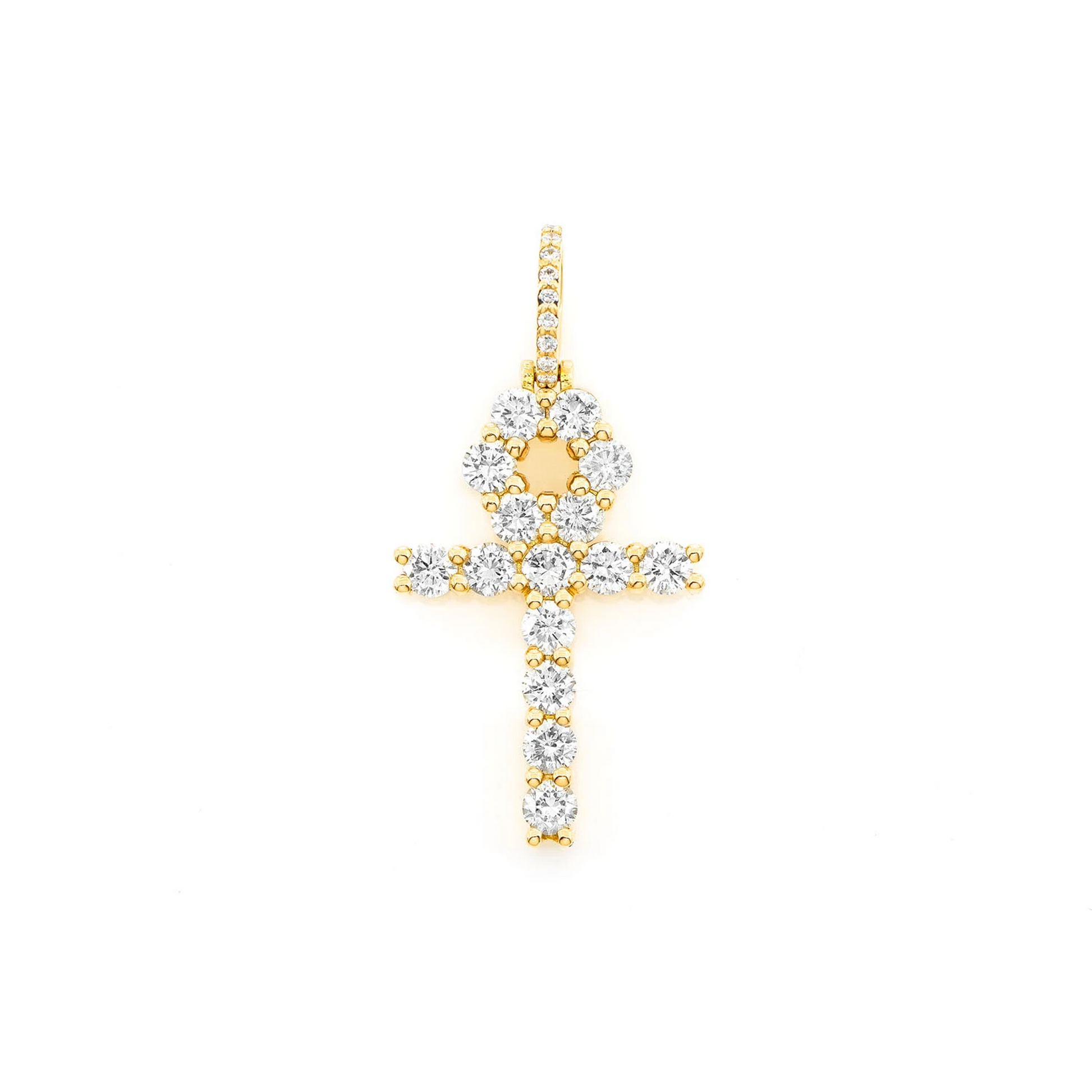Diamond Ankh Pendant in 14K yellow gold, Statement | 2.35ctw, front view