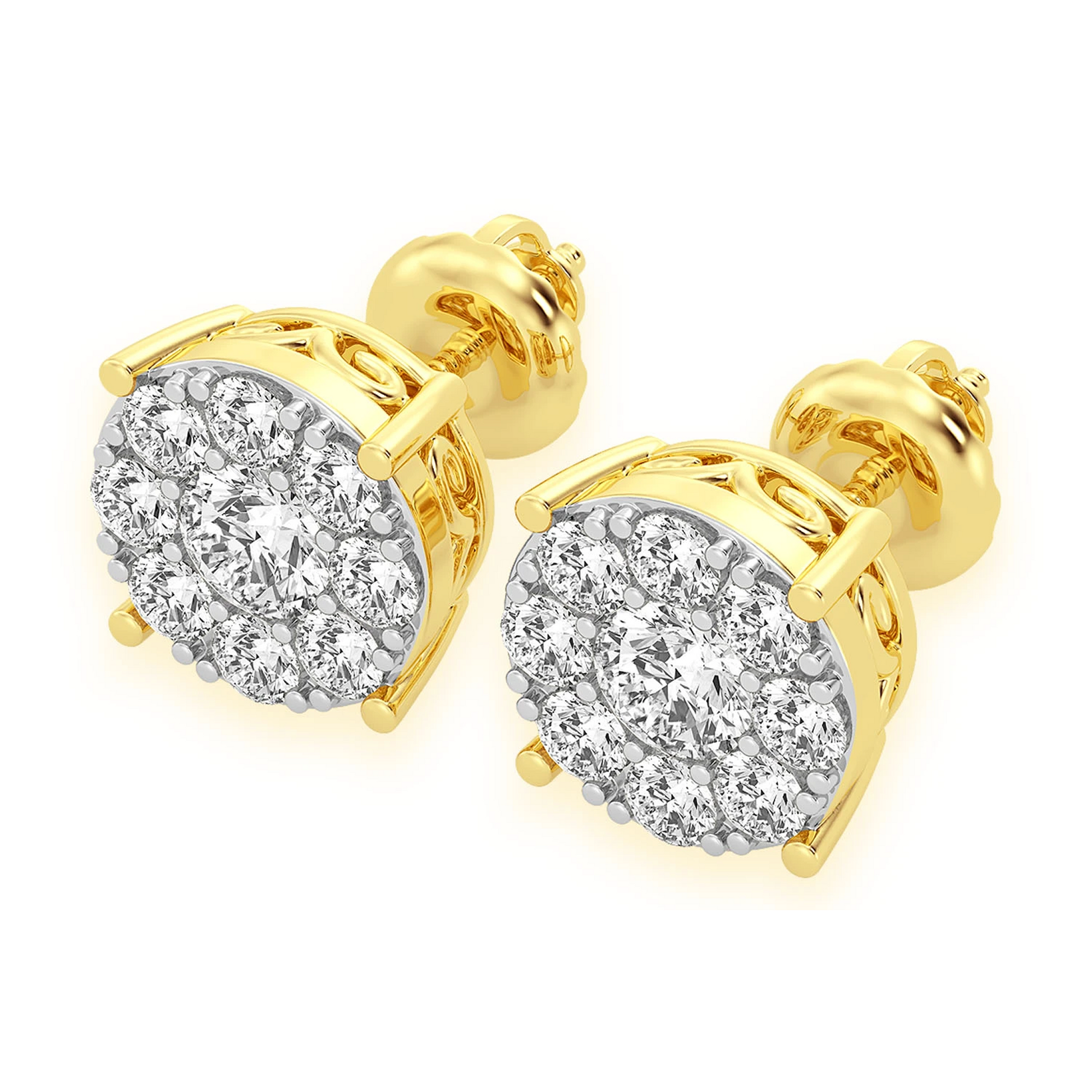 Mosaic Diamond Studs in 14K yellow gold, 1.50ctw, detail view