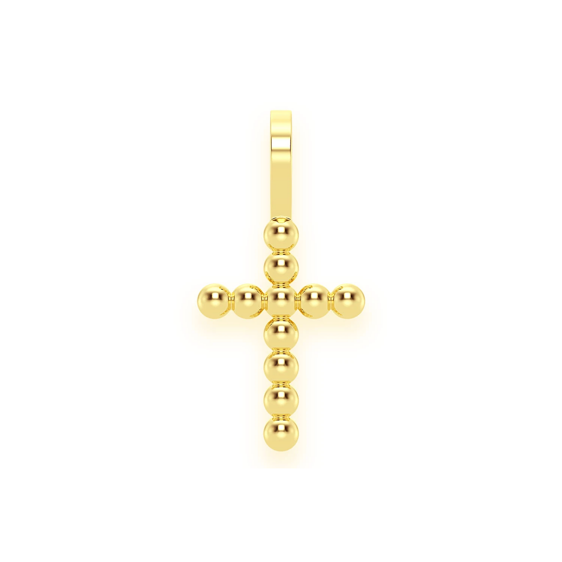 Beaded Cross Pendant in 14K yellow gold, Pure | Solid Gold, front view