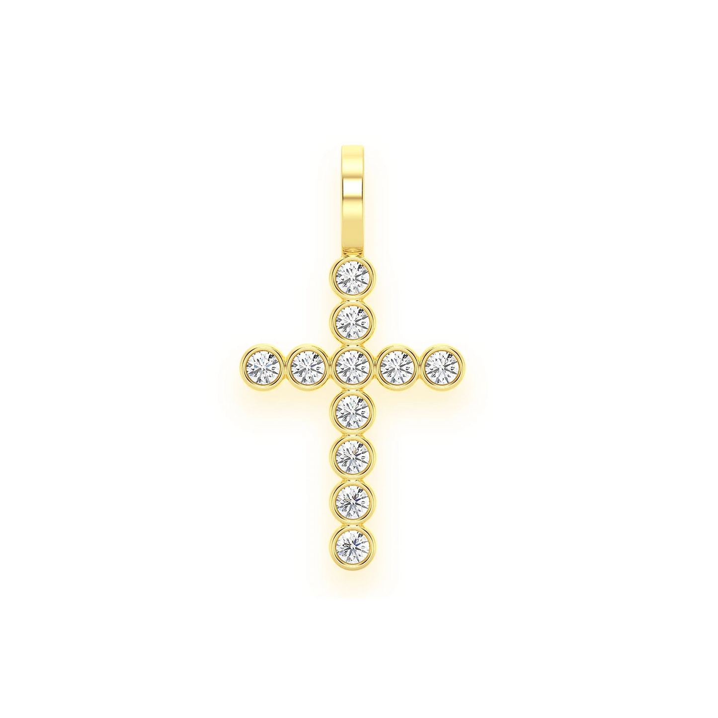 Beaded Cross Pendant in 14K yellow gold, Set | 0.35ctw, front view