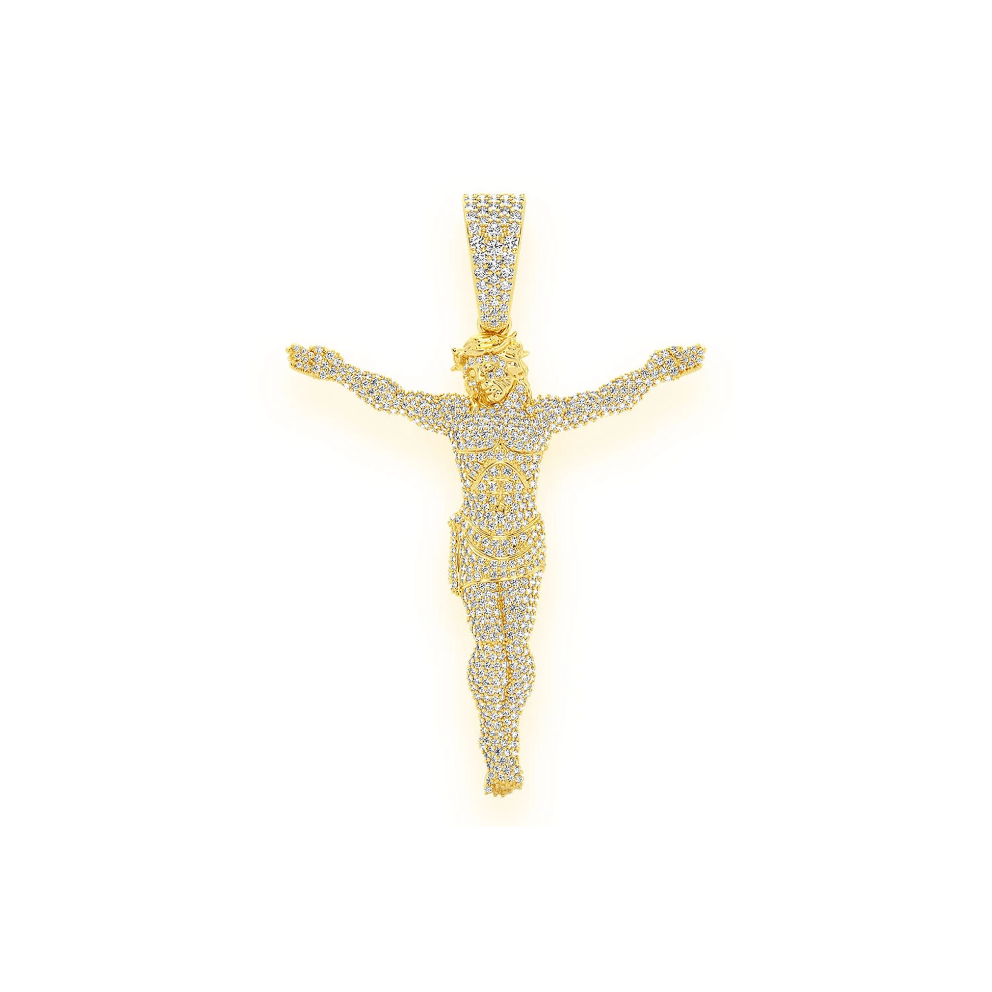 Jesus Crucifix Diamond Pendant in 14K yellow gold, Statement | 3.30ctw | Iced Out, front view